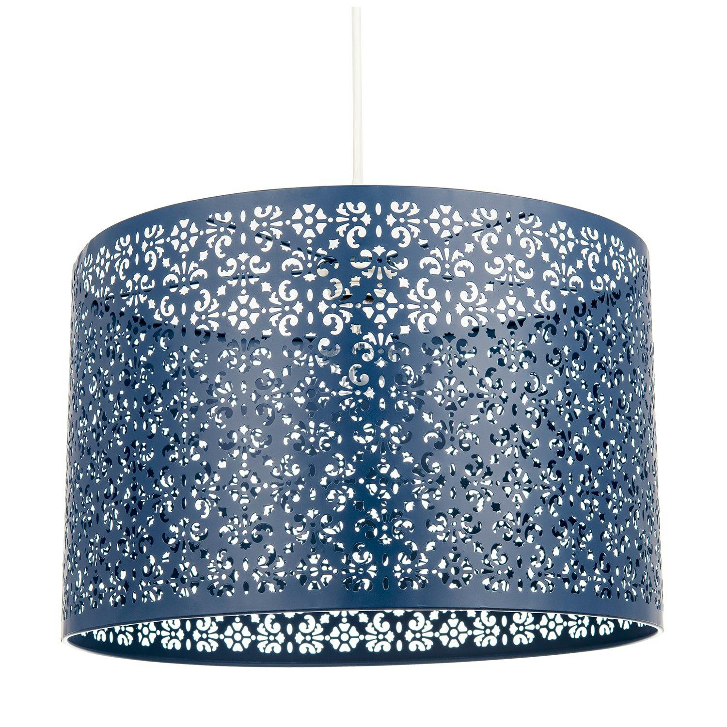 Happy Homewares Blue Moroccan Designed Large Midnight Pendant Shade With Floral Decor