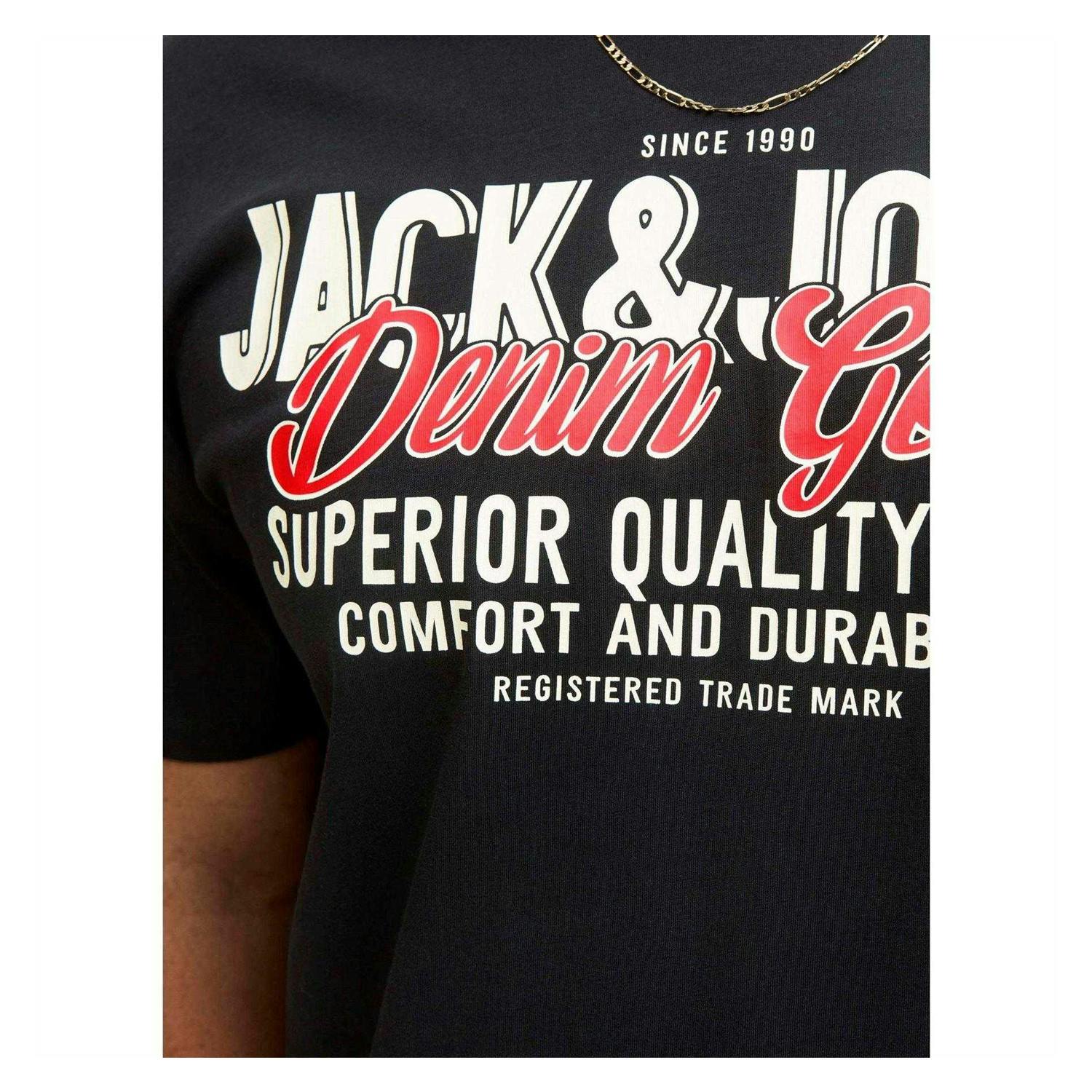 Jack And Jones Men's Black Colour Logo Plus T-Shirt - Xxl - 100% Cotton