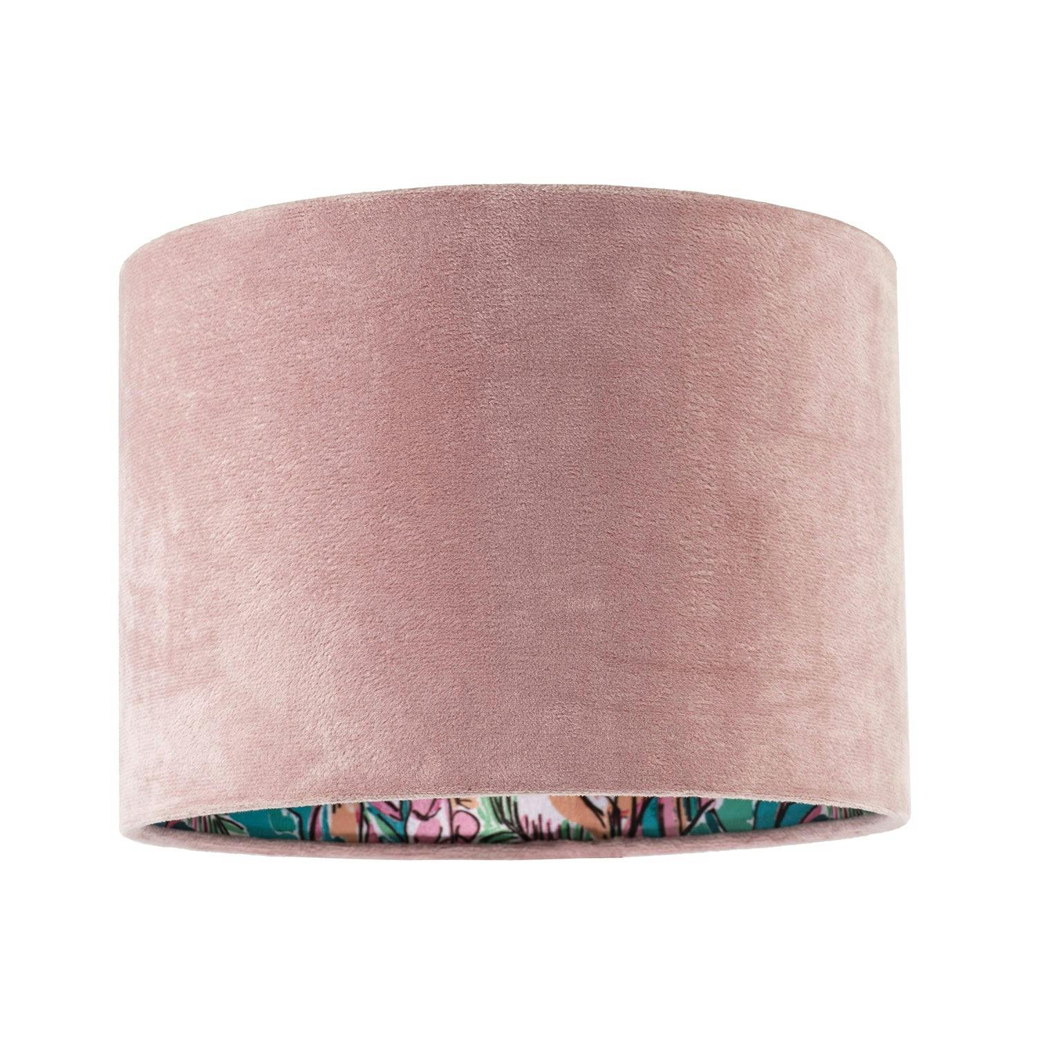 Happy Homewares Pink Rose Velvet Drum Lamp Shade With Inner Watercolour Floral Pattern