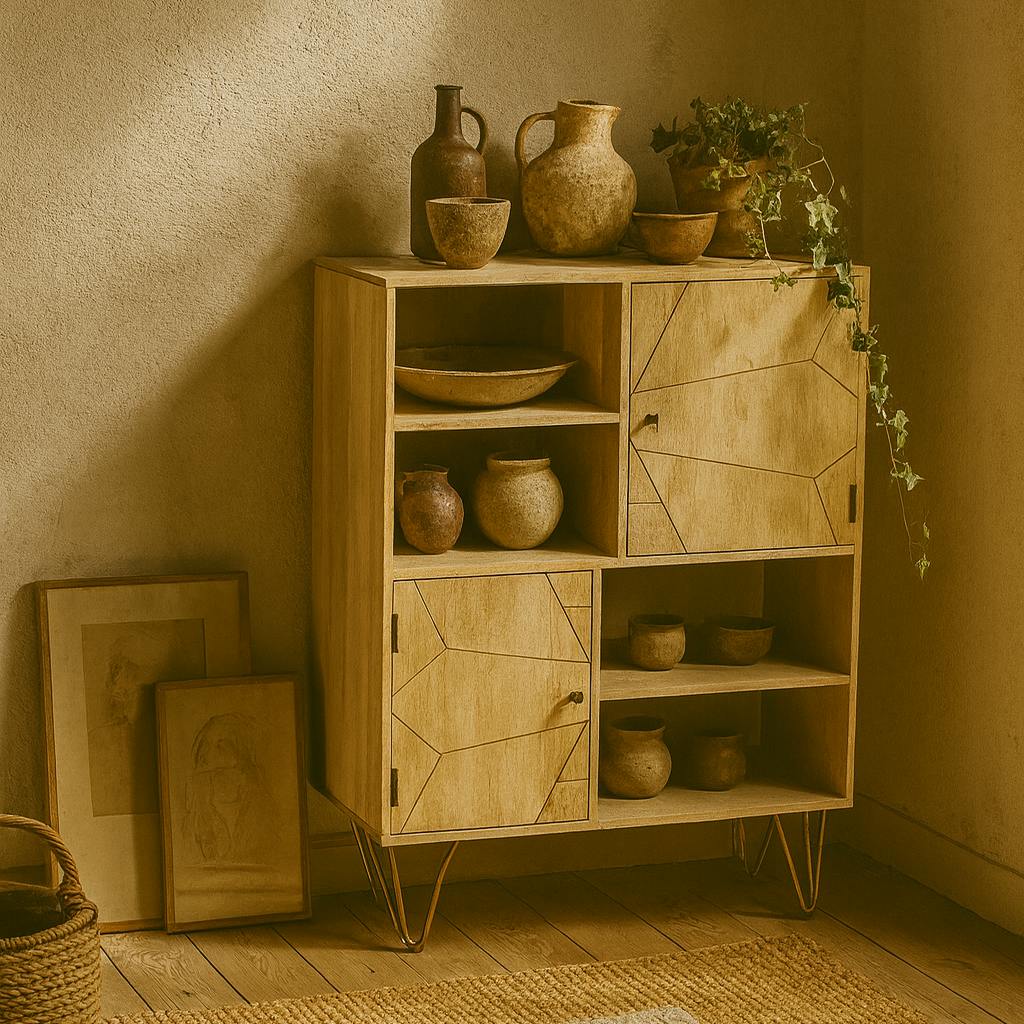 Wyld Haus Light/Gold Bali Display Cabinet 2 Doors 4 Shelves