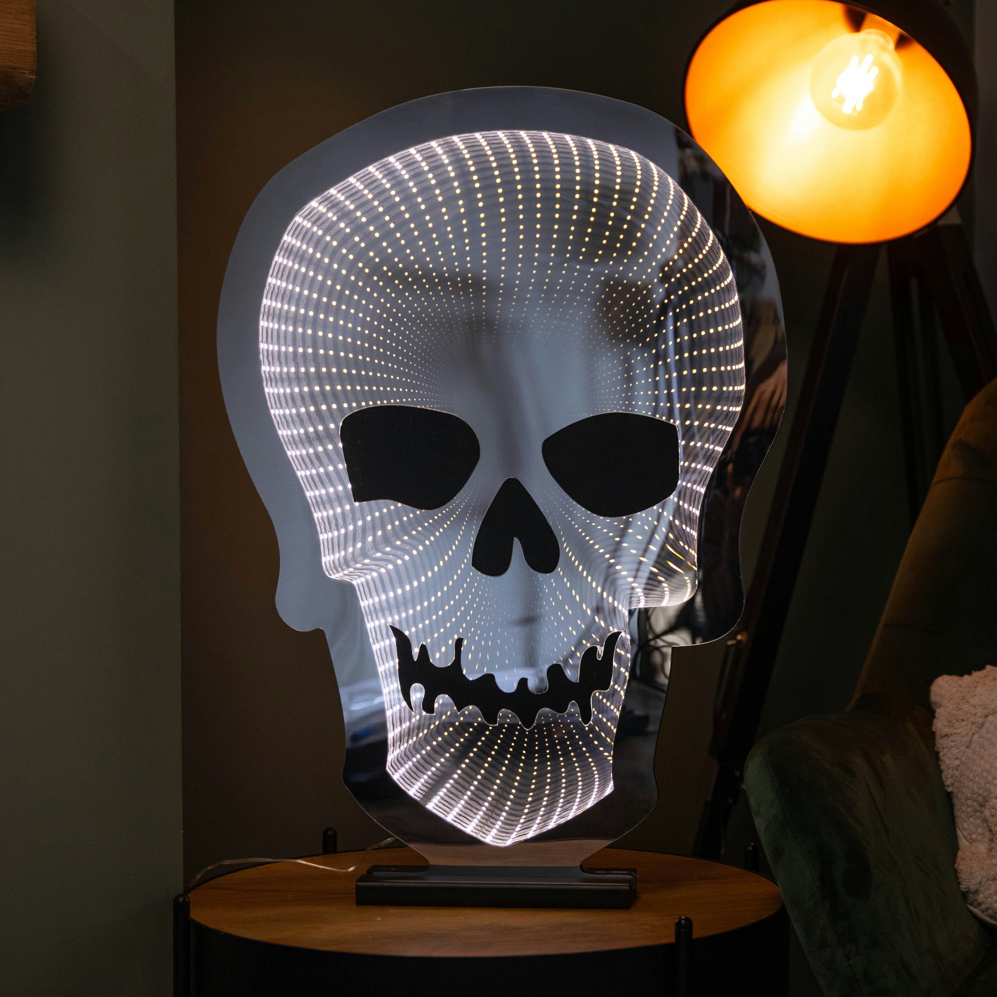 Rackhams Light/White 60Cm Up Halloween Skull Infinity Decoration With Warm Leds