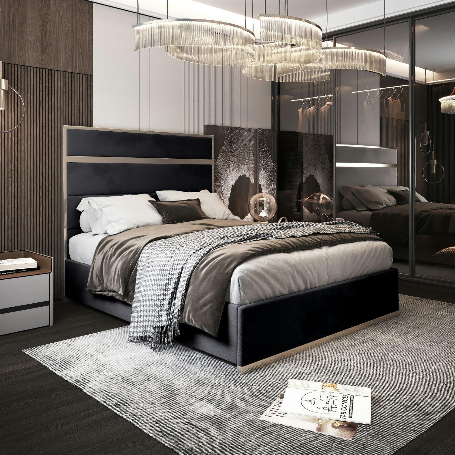 Casa Magna Black Bentley Upholstered Soft Velvet Metal Bed Frame - Super King