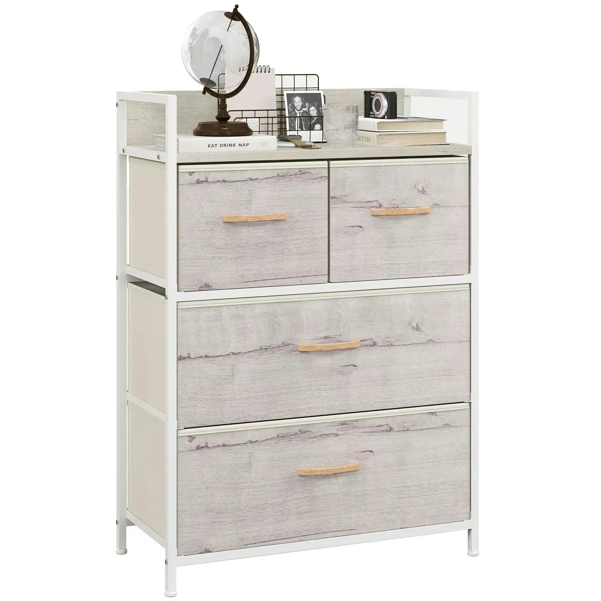 Homcom Unisex Natural Bedroom Chest Of Drawers 4 Drawer Dresser W/ Shelf, - Image 5
