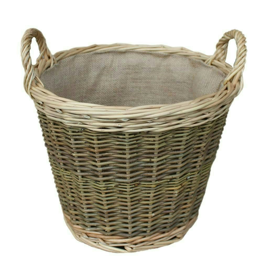 Red Hamper Red/Brown Hamper Small Unpeeled Hessian Lined Wicker Log Basket