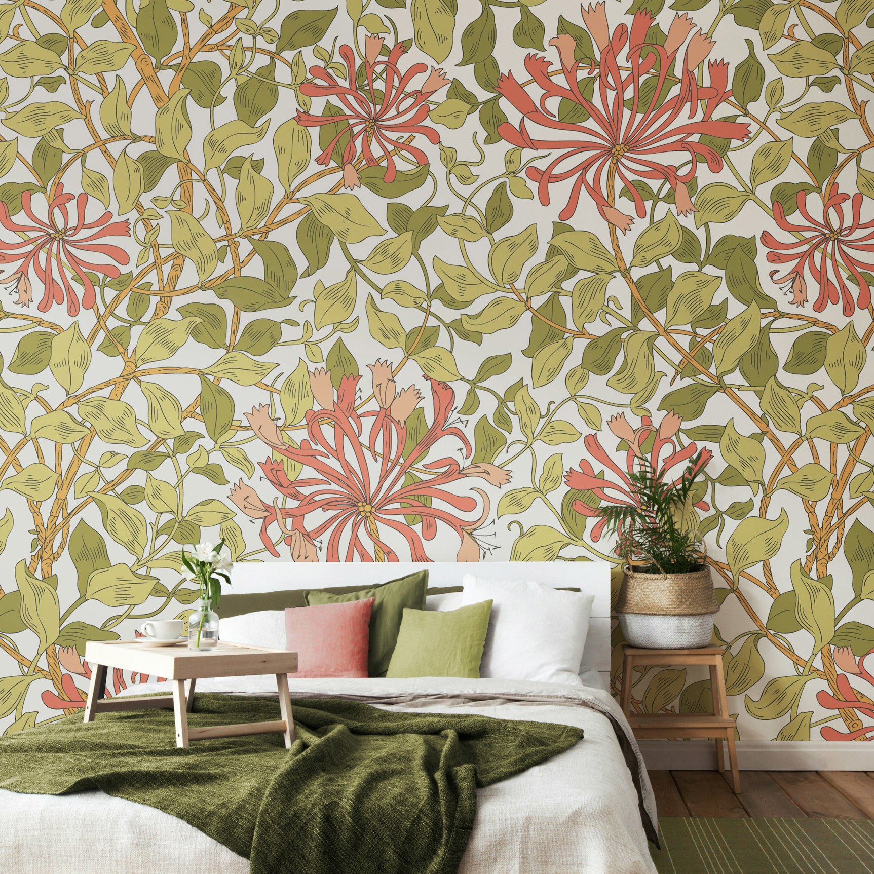 Rackhams Coral Honeysuckle - Soft - Large - W350cm X H280cm