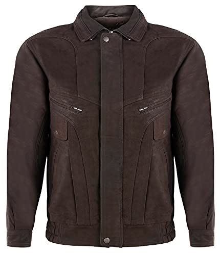 Infinity Leather Men's Brown Leather Bluson Tailored Bomber Jacket - Uk 4XL | Eu 58 | Us 48