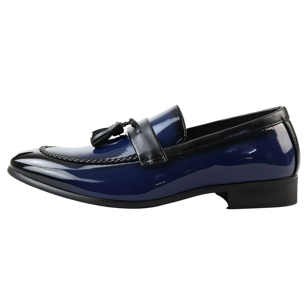 Elong Men's Blue Patent Tassel Slip On Loafers - Uk 9