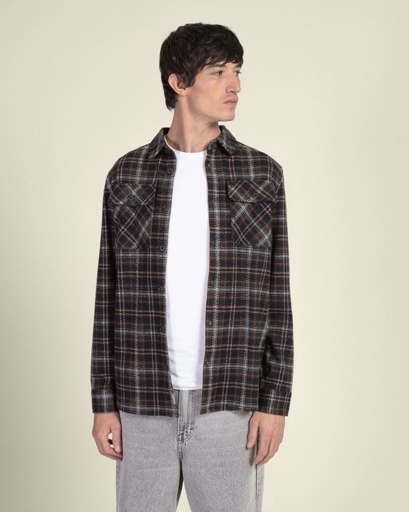 Larsson & Co Navy Check Jersey Casual Overshirt - L - Navy