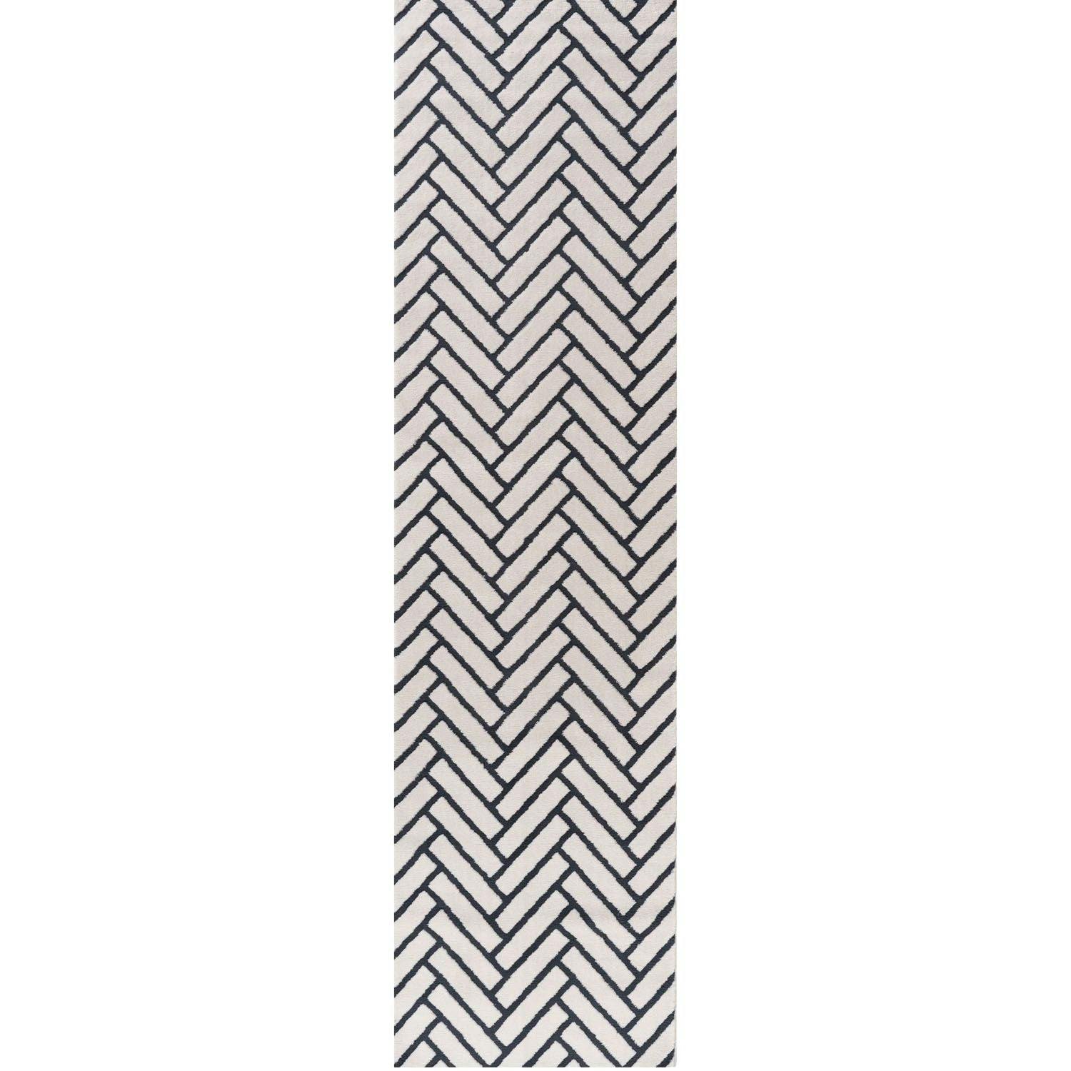 THE RUGS Loft Herringbone Living Room Area Rug & Runners Soft Pile in Navy | Size: 80cm x 300cm - Image 2