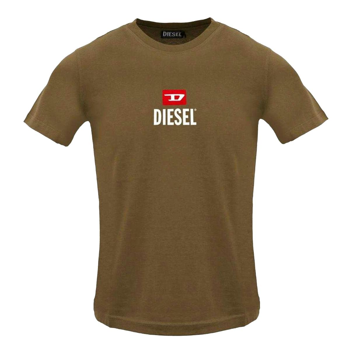Diesel Men's Brown Just Small New D Logo T-Shirt - Coffee - S - Coffee - 100% Cotton