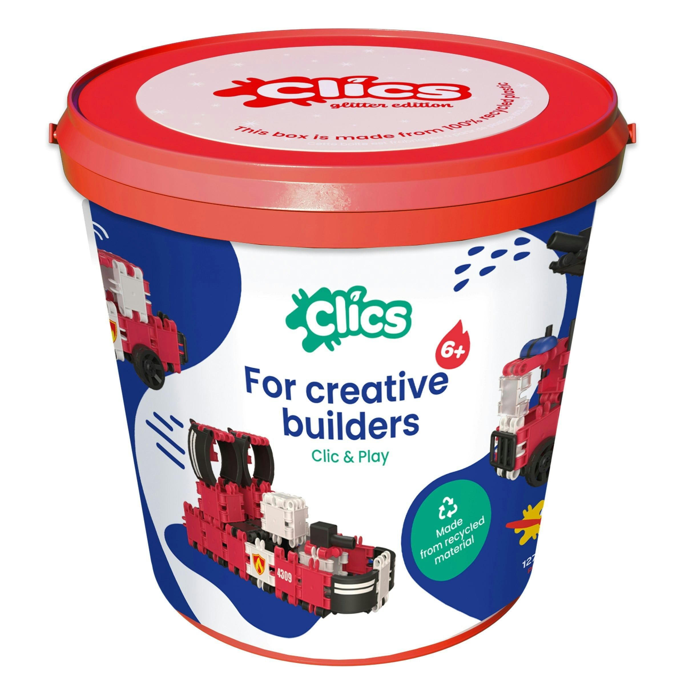 Clics Clic And Play Fire Edition Bucket - 127 Piece Construction Toy for Kids Ages 6+ - Image 4