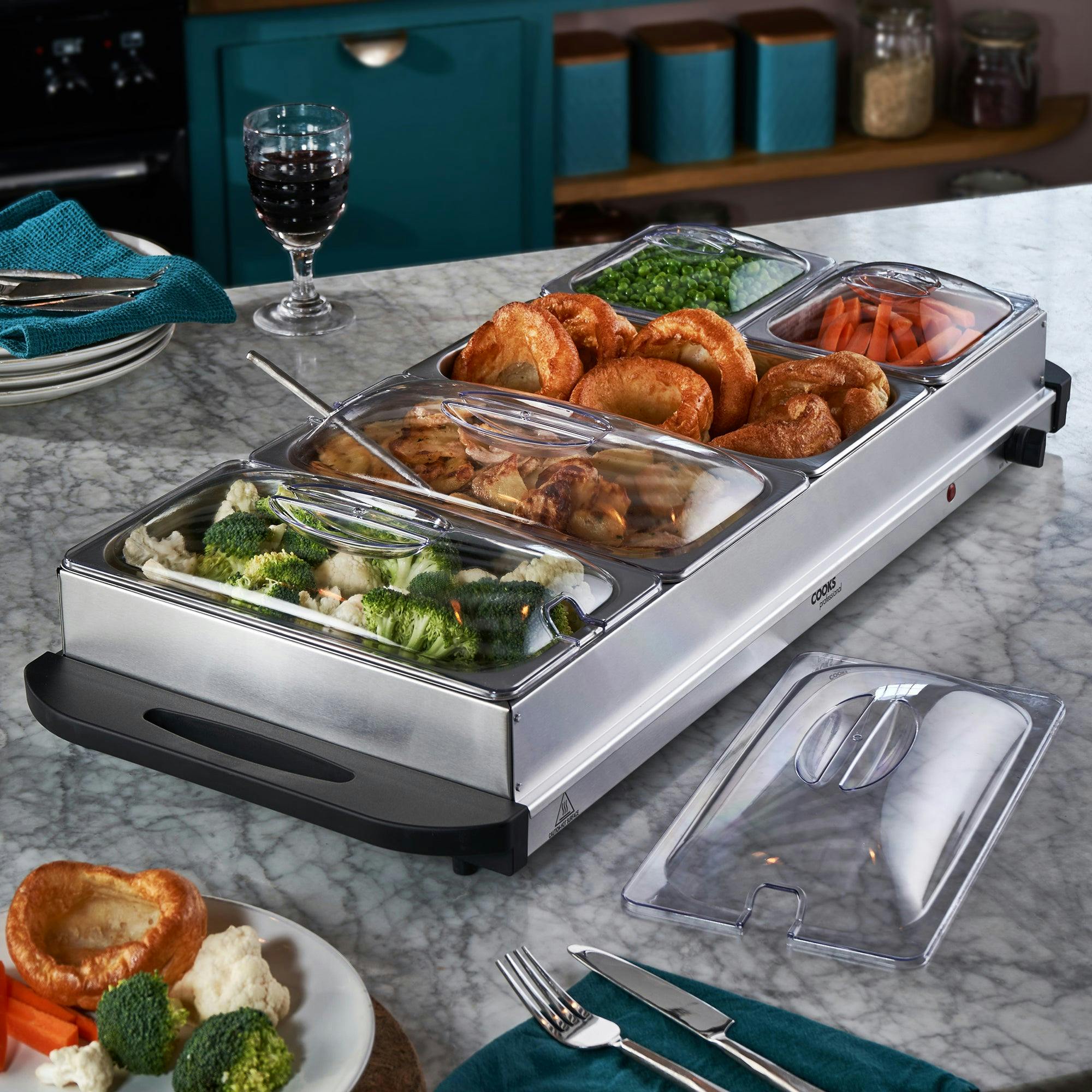 Cooks Professional 5 Section Buffet Warmer | 9.6L | Silver - Image 4