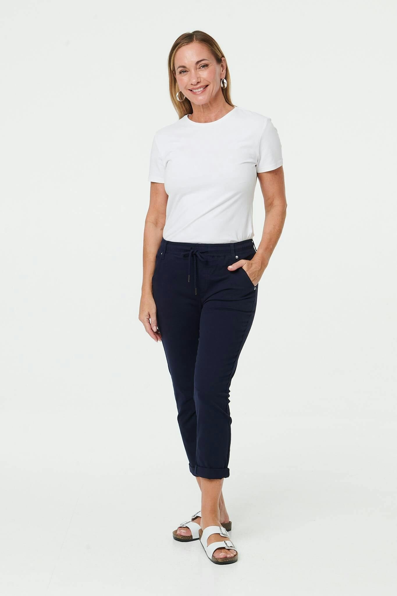 Izabel London High Waist Skinny Cropped Trousers - Navy - 8