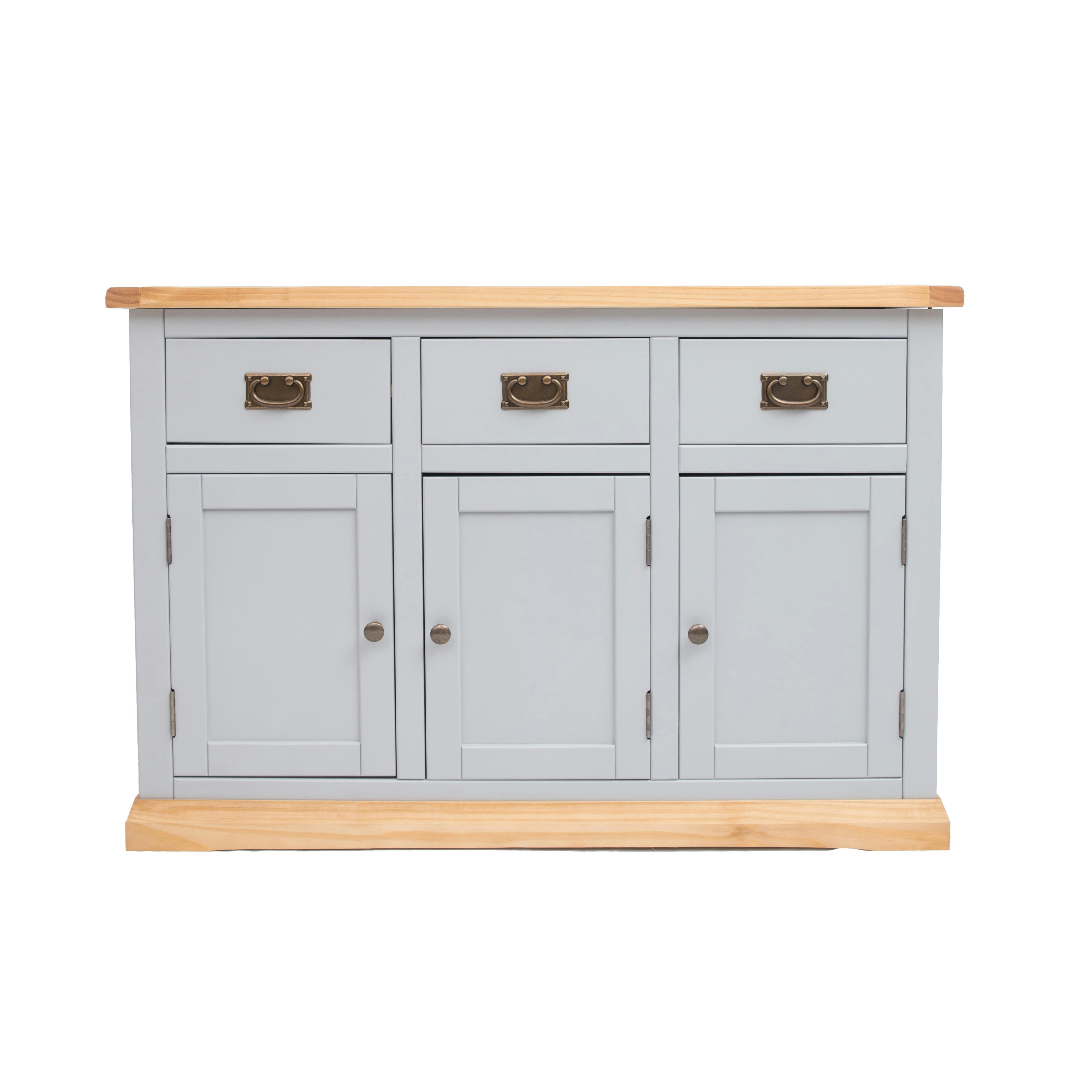 Rackhams Light/Grey Bomporto 3 Drawer 3 Door Sideboard Brass Drop Handle