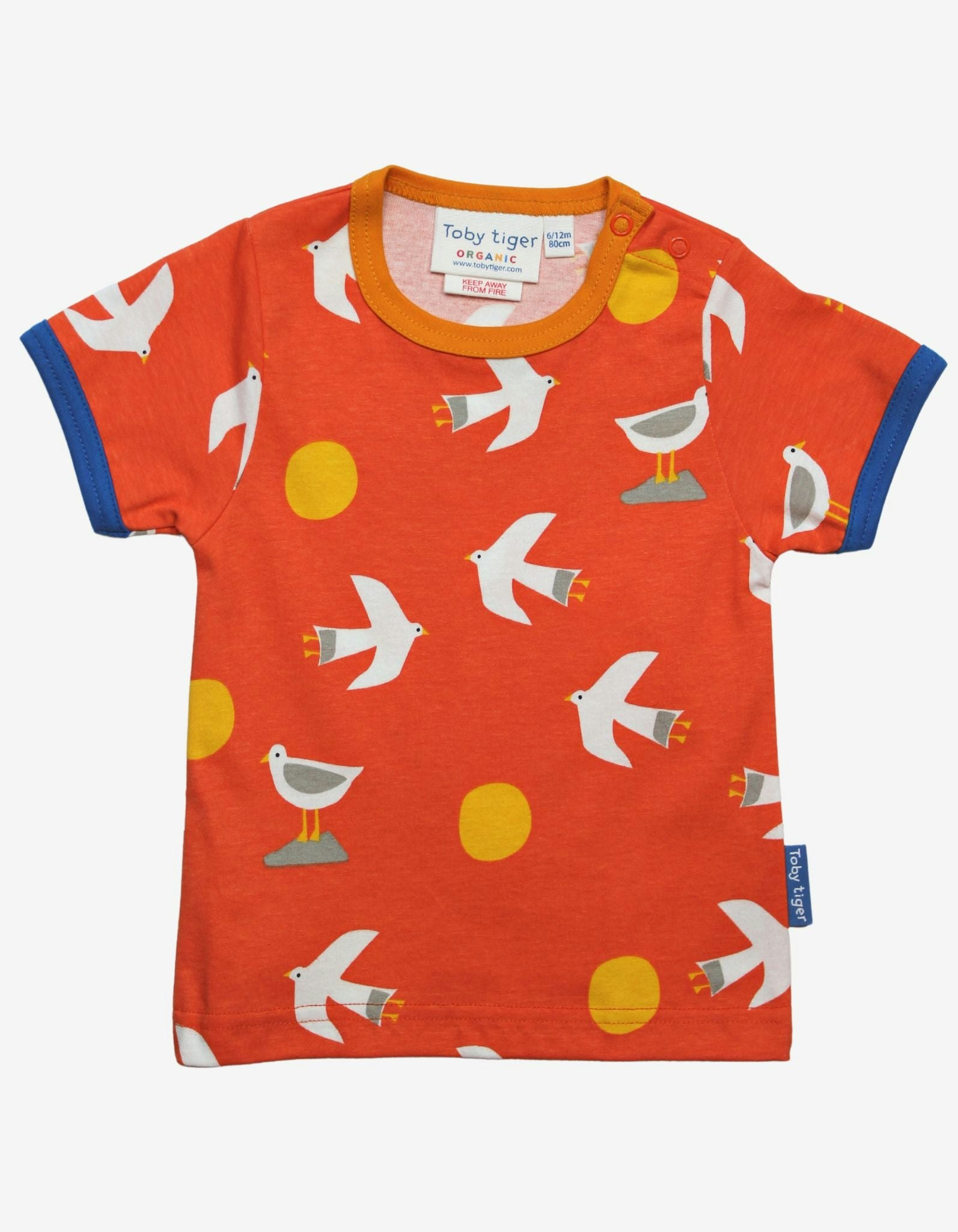 Toby Tiger Orange Organic Seagull Print Short-Sleeved T-Shirt - 6-12M / 80Cm