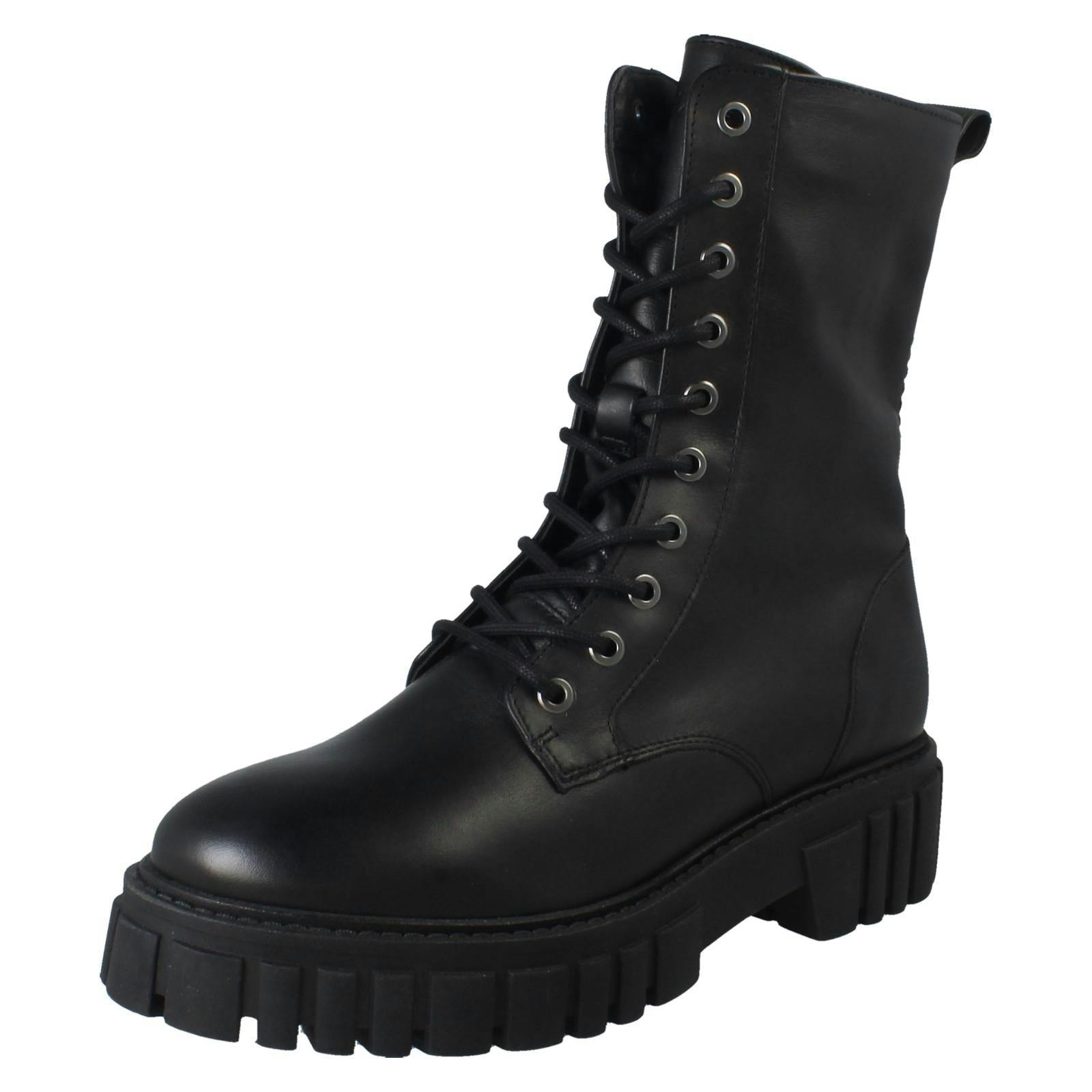 Clarks Women's Black Zip & Lace Up Chunky Sole Tall Ankle Boots Page Lace - Uk 3