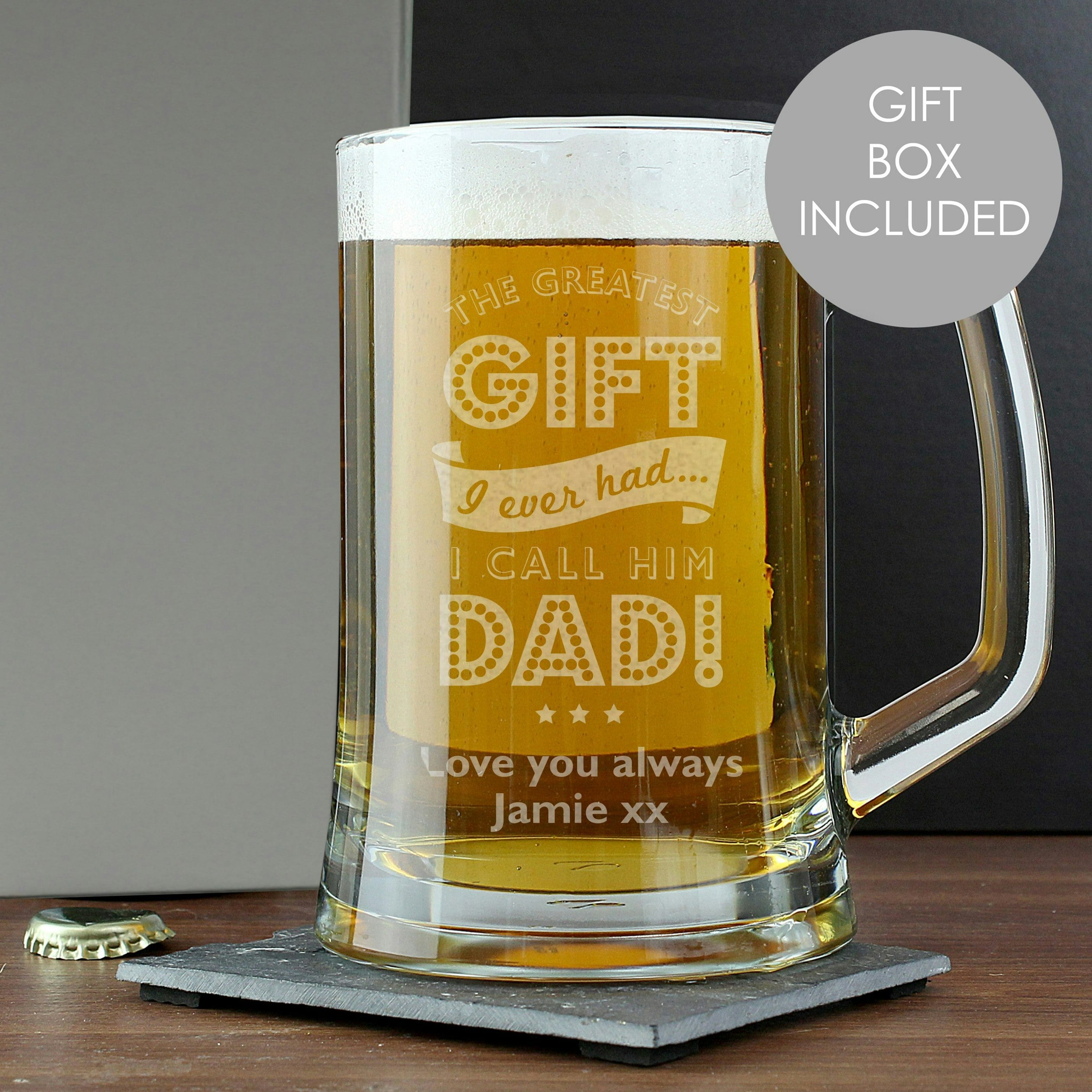 Rackhams Personalised Greatest Dad Glass Pint Stern Tankard