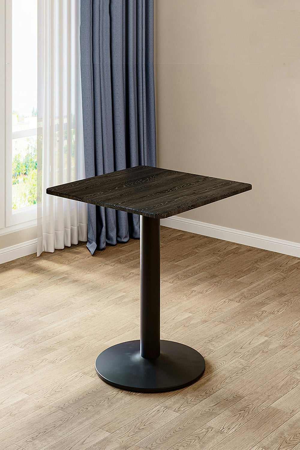 Living And Home Black 60*60Cm Square Coffee Table With Metal Base