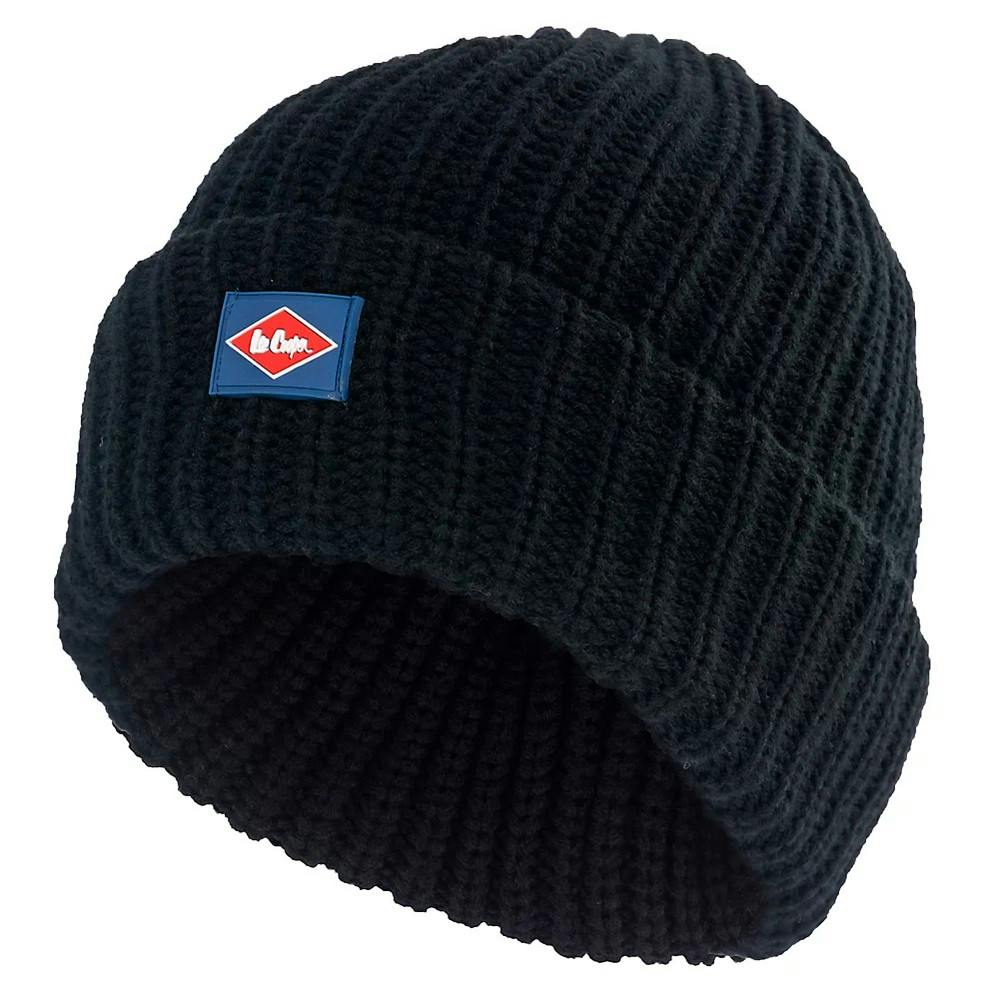 Lee Cooper Black Chunky Knit Beanie - One Size - 100% Mixed
