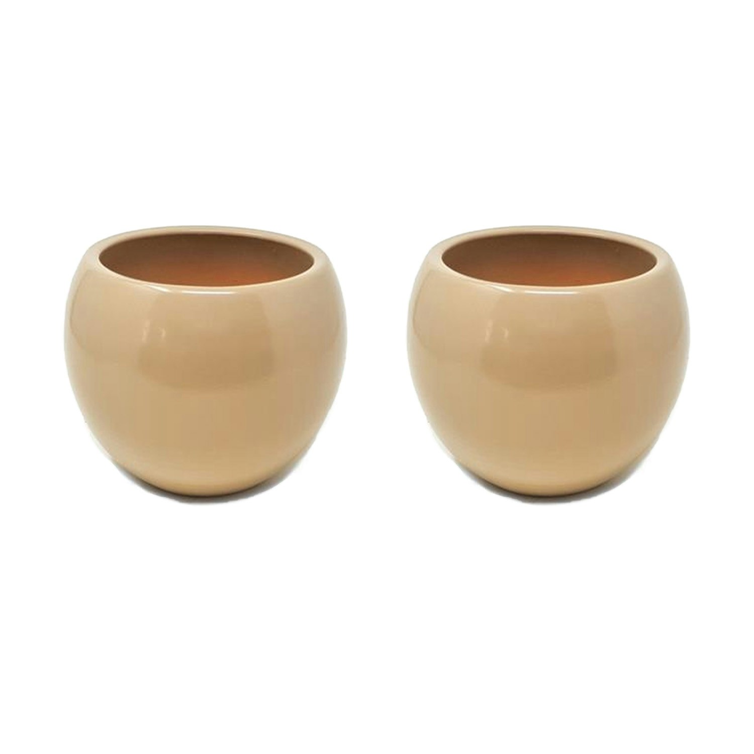 Rackhams Beige Indoor Textured Round Plant Pots - Semi Gloss - Epoxi Round Pot - Semi Gloss 24Cm - Set Of 2 - Terracotta