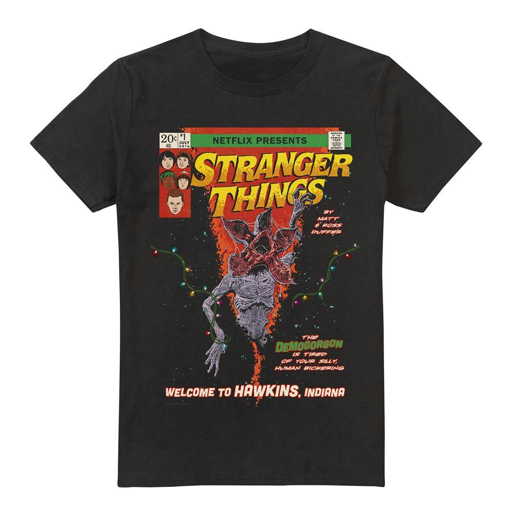 Stranger Things Men's Black Welcome To Hawkins Comic T-Shirt - Xl