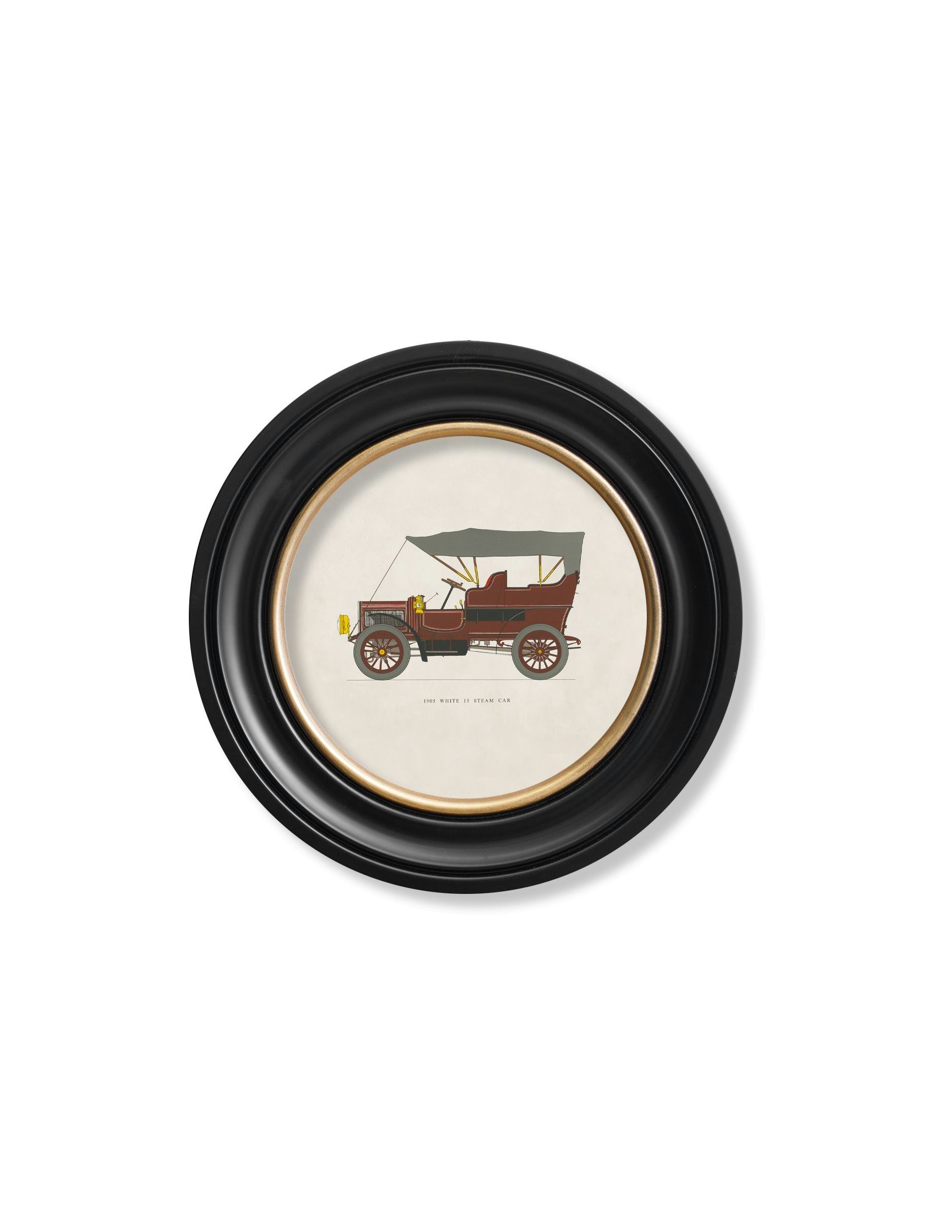 Rackhams White 1905 15 Steam Car In Round Frame - 44 X 44Cm - Oxford Round