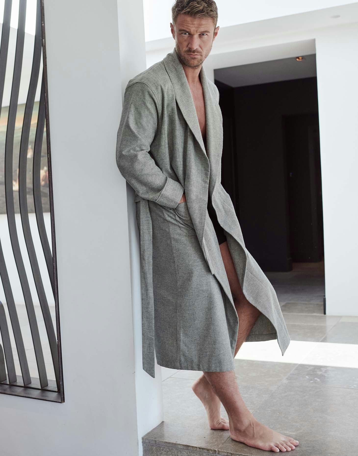 British Boxers Men's Brushed Cotton Dressing Gown – Whitby Jet Herringbone - XX-Large