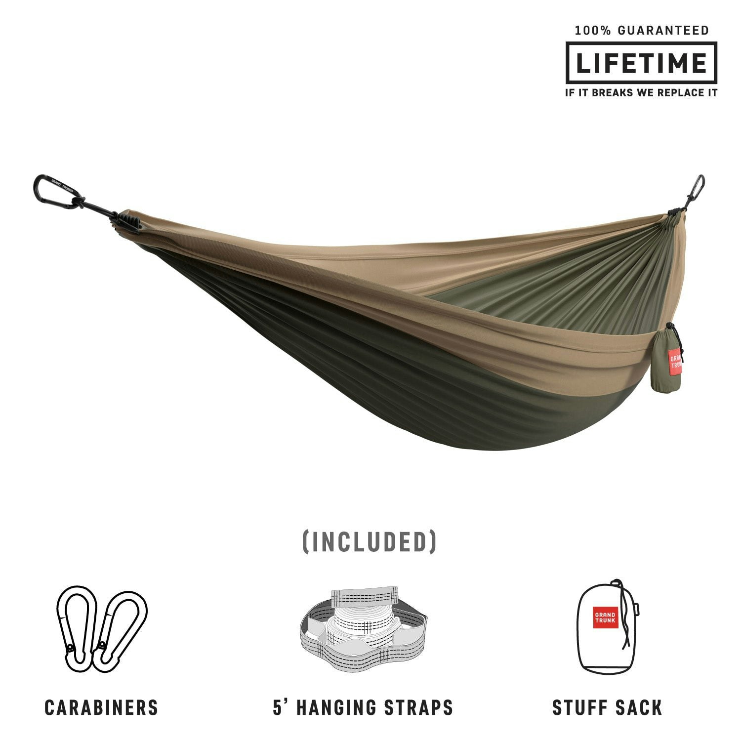 Grand Trunk Green Double Deluxe Hammock With Straps - Olive / Khaki