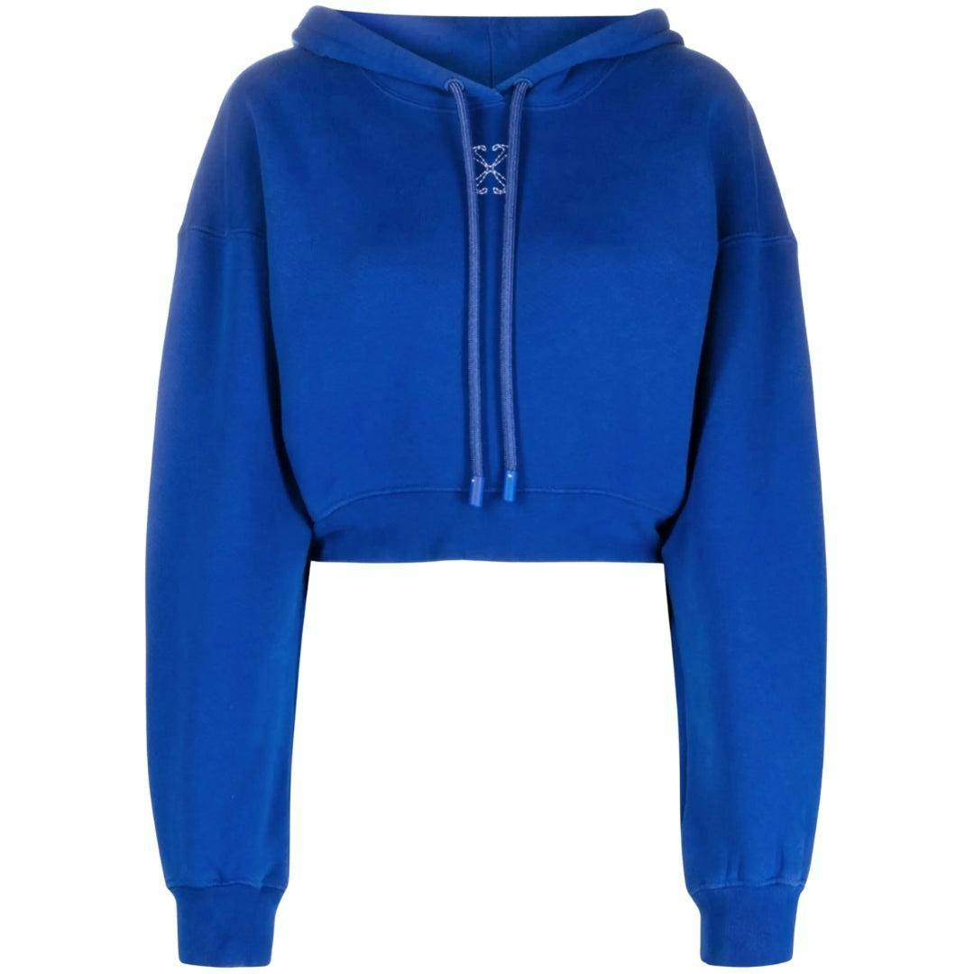 Off-White Women's White/Blue Off- Embr Arrow Cropped Hoodie - S - 100% Cotton
