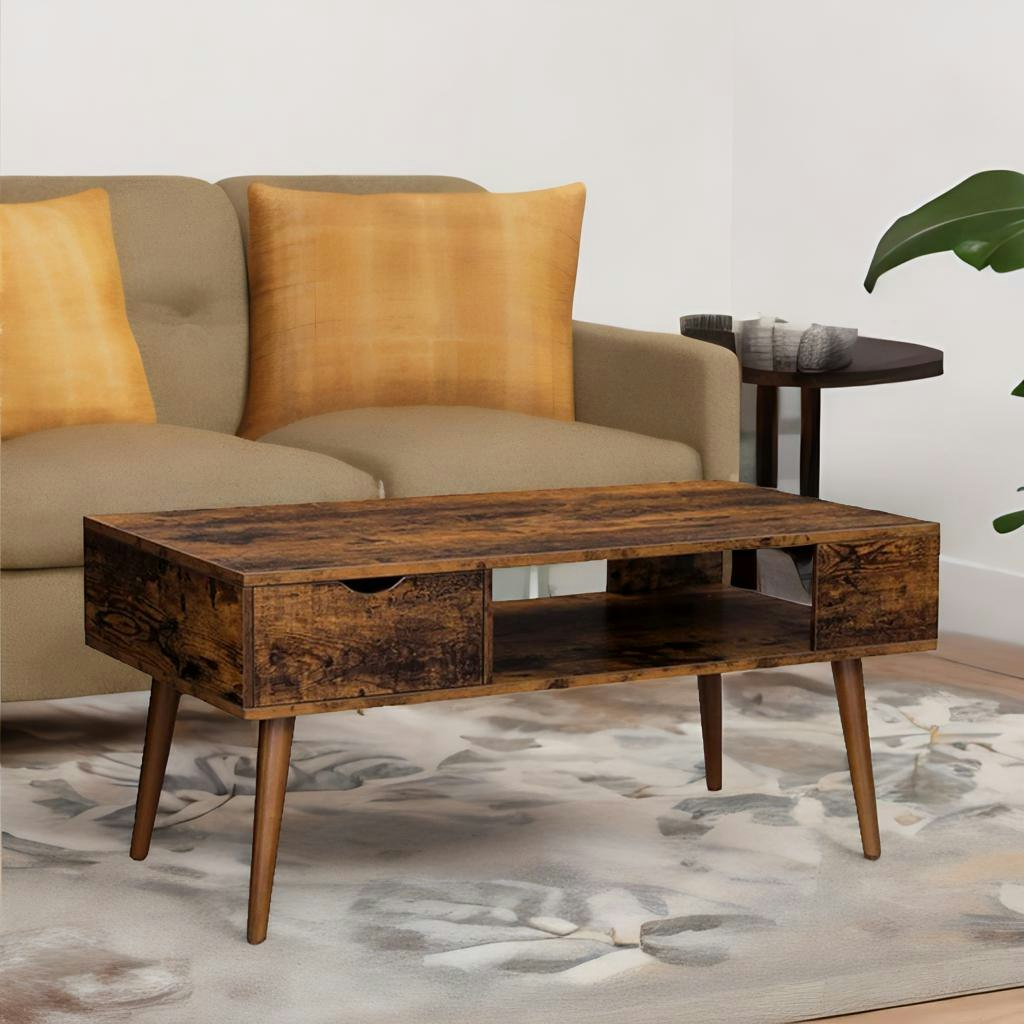 Rafaelo Mobilia Brown Coffee Table With Drawer And Storage Rustic