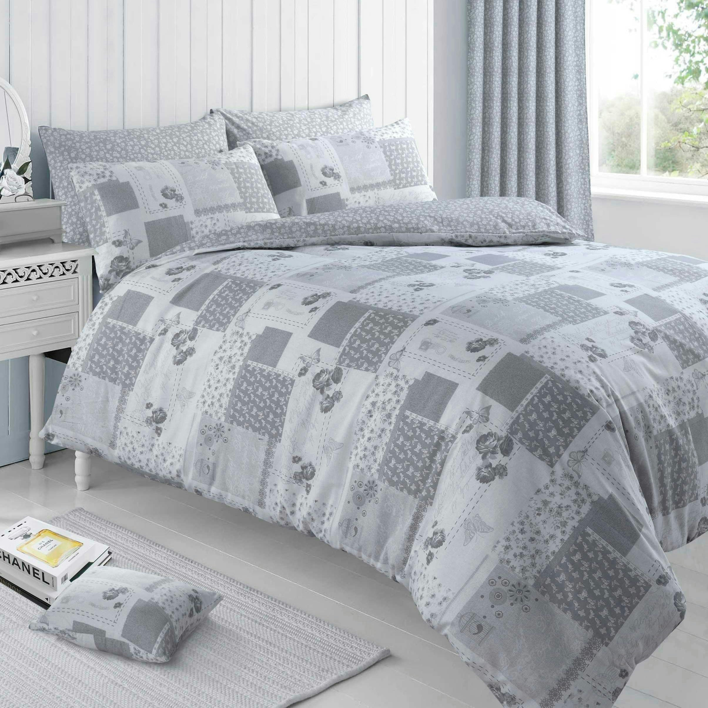 Rackhams Grey Maya Printed Cotton Blend Duvet Cover And Pillowcase Set - Single