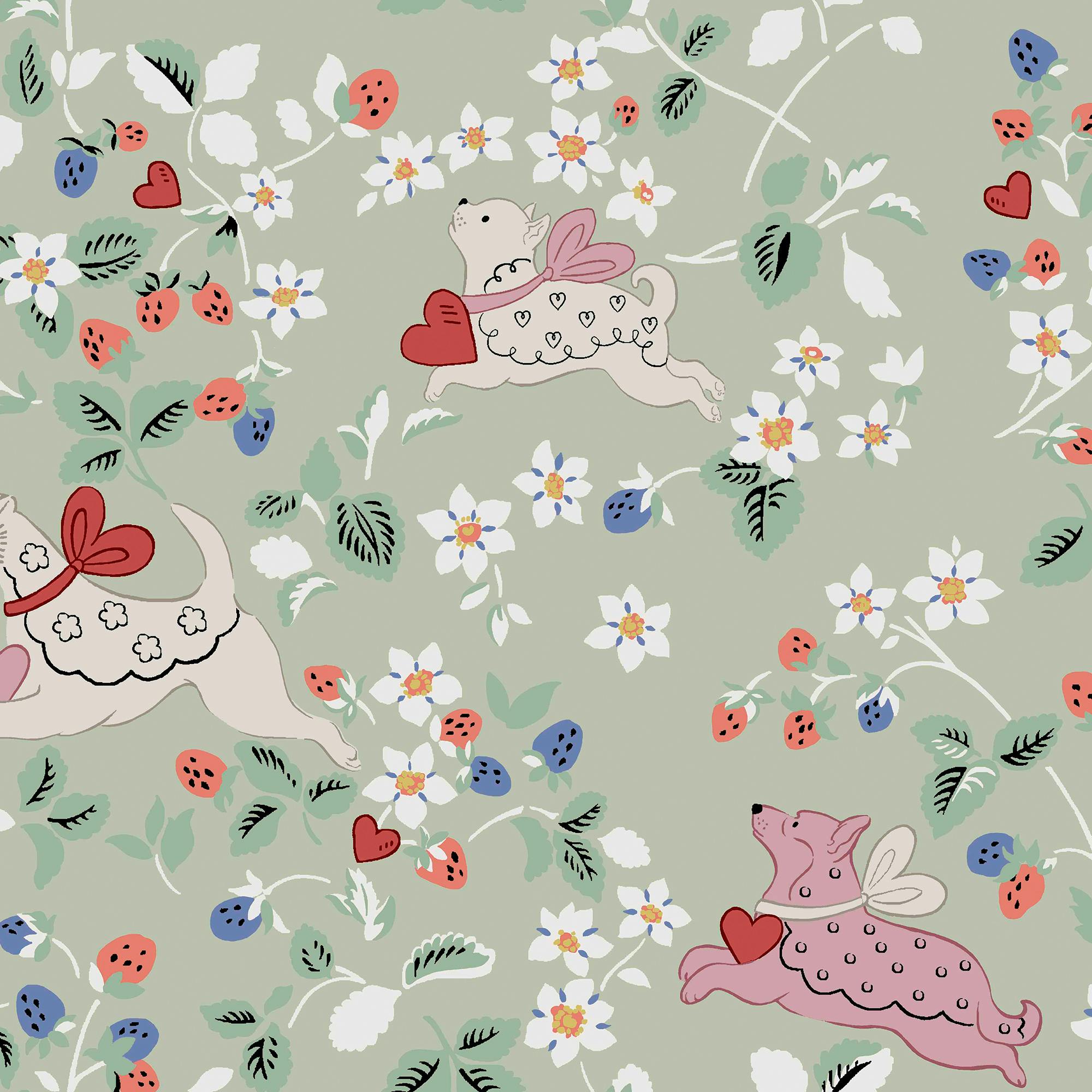 Rackhams Green/Light Puppy Dream Floral Wallpaper | Sage