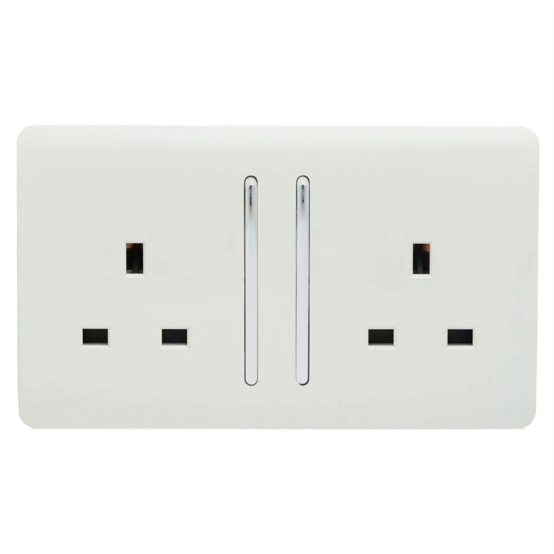 Trendi Switch White 2 Gang Long Switched Plug Socket In Ice