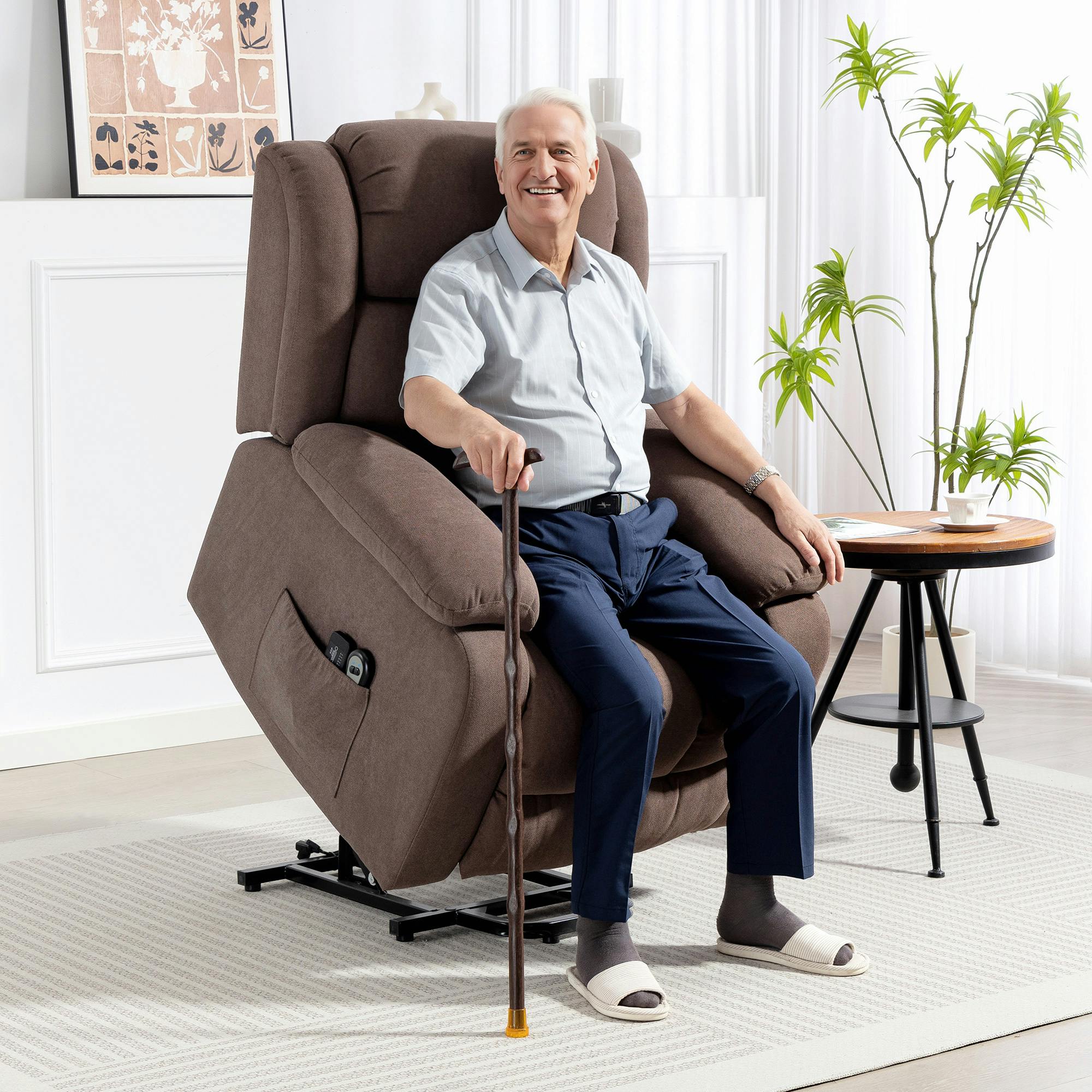 Rackhams Brown/Dark Power Lift Recliner Chair, Lift Chair For Elderly With Massage, - Steel