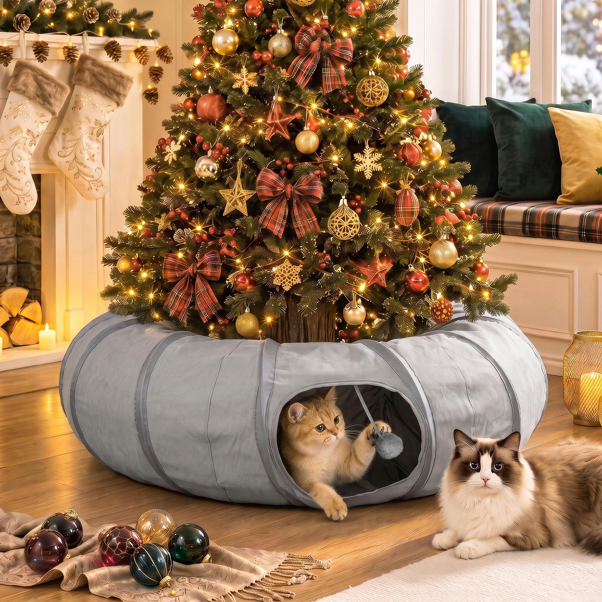 Bobobiy Grey 2 In 1 Cat Tunnel With Bed, Cat Play Tunnel With Ball & Peek Hole For Indoor Cats, - Image 3