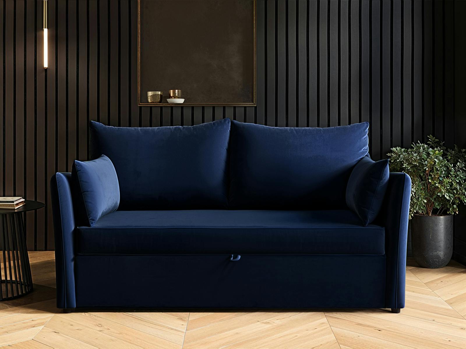 Solace+Co Blue Skyler 2 Seater Sofa Bed - Navy Velvet