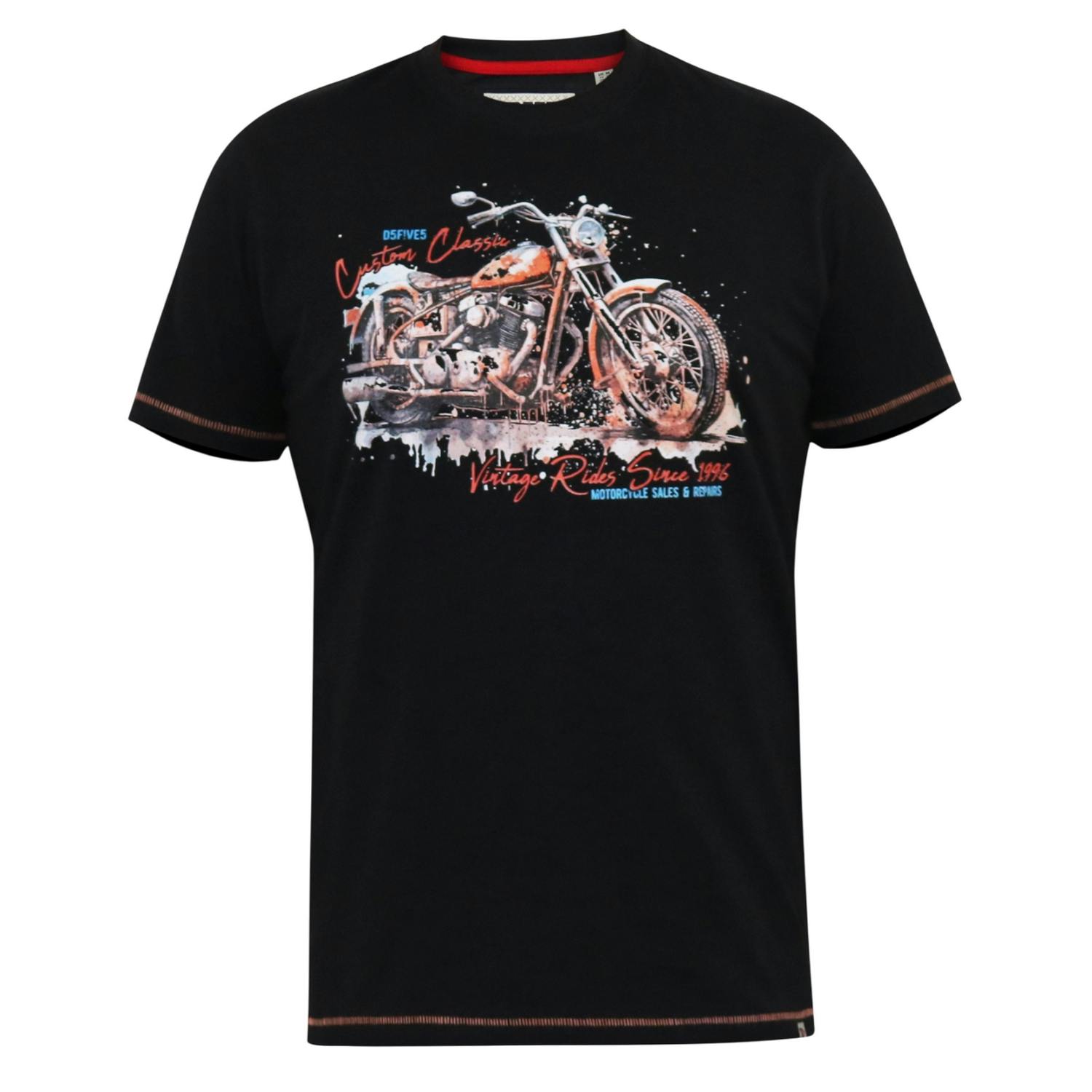 Duke Men's Black D555 Lorne Motorbike Crew Neck Kingsize T-Shirt - Washed - 5XL - Washed - 100% Cotton