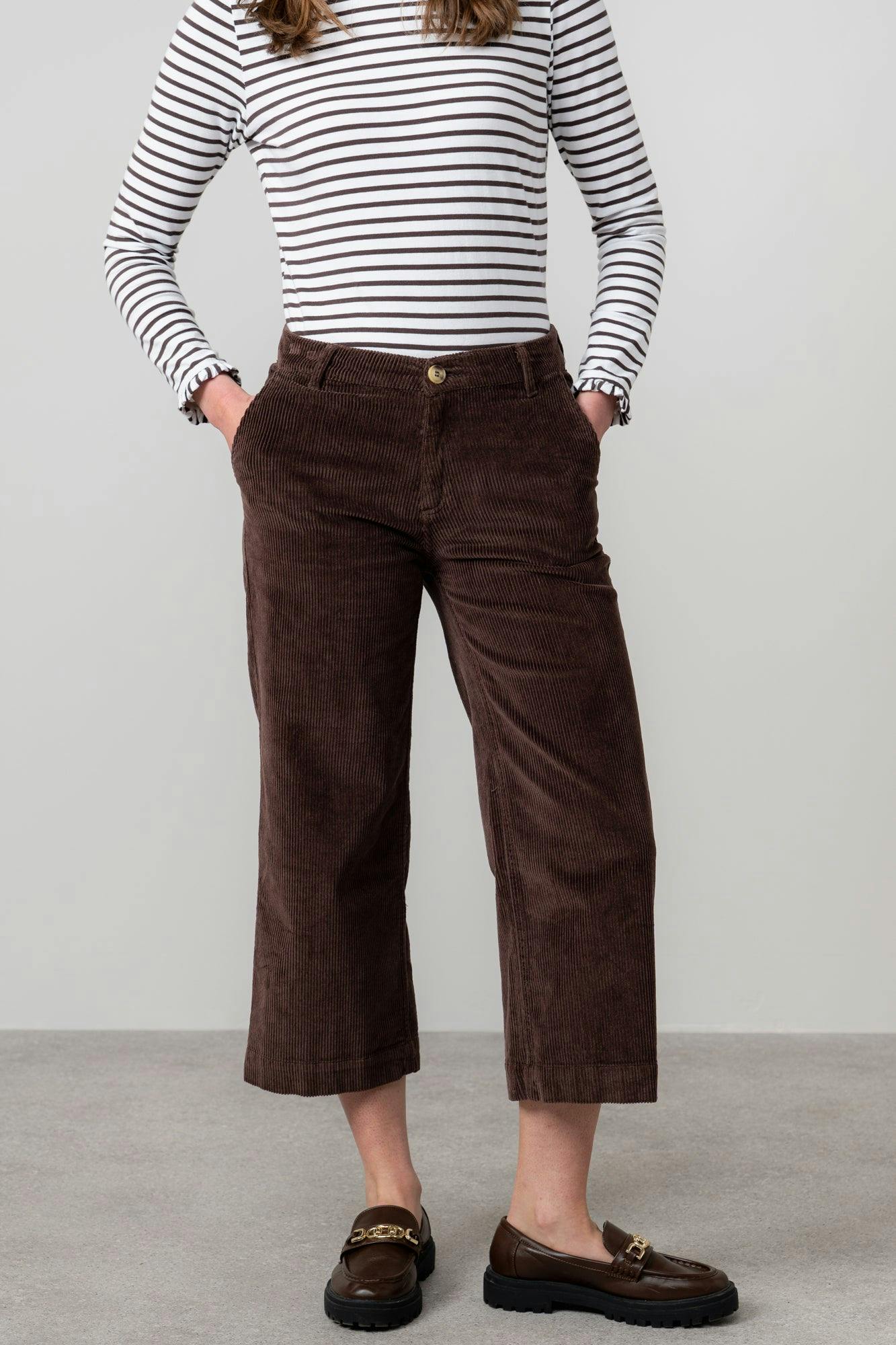 Lily & Me Isla Stretch Jumbo Corduroy Cropped Trousers Chocolate - 18 - Chocolate