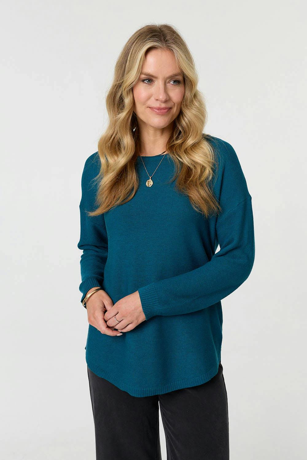Izabel London Textured Batwing Long Sleeve Jumper - 10 - Teal