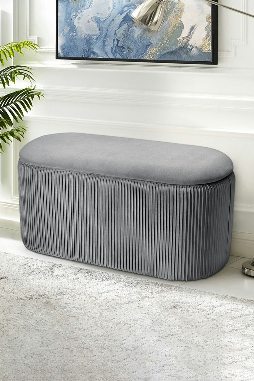 Rackhams Grey Maliyah Velvet Oval Storage Footstool
