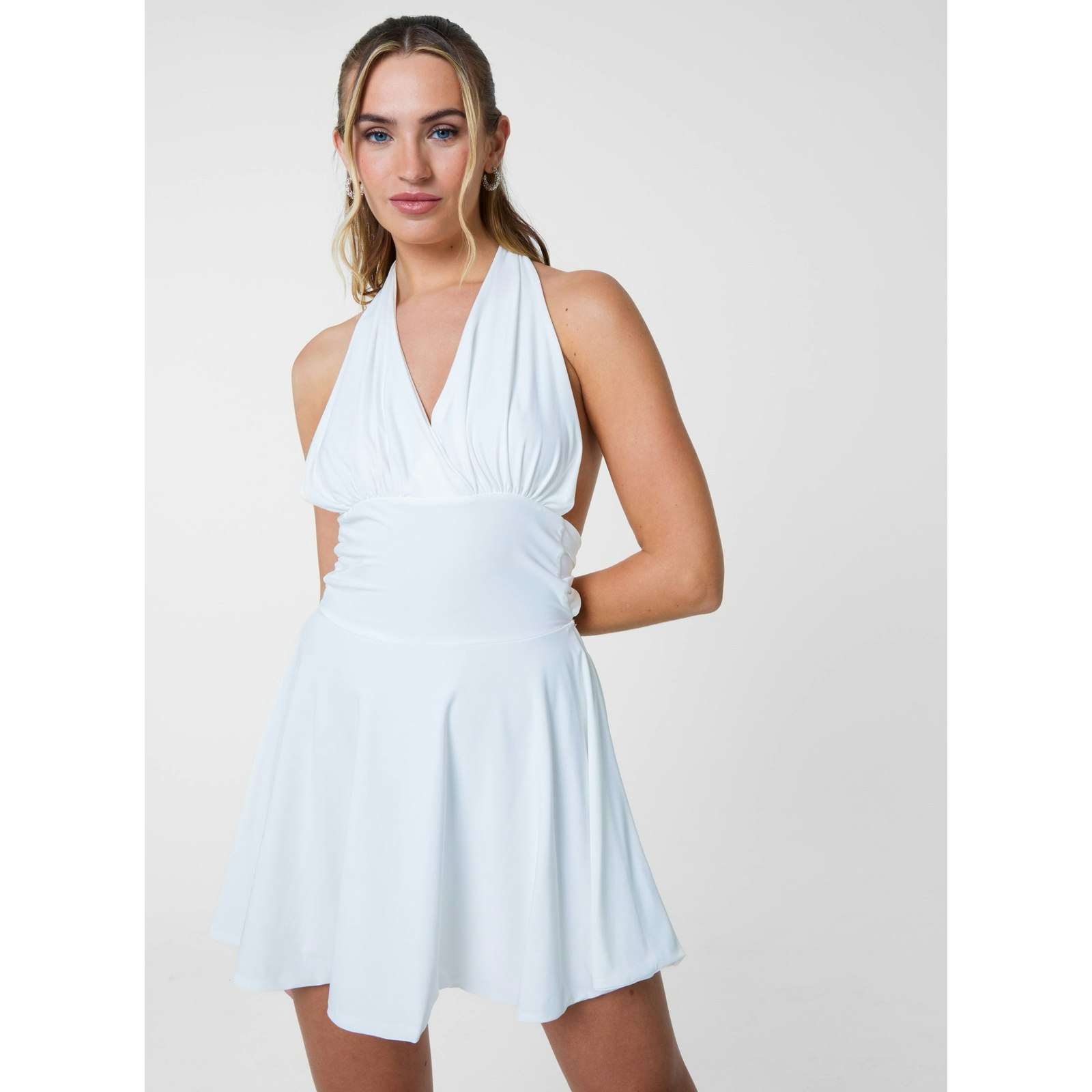 Pink Vanilla Pink/White Vanilla Slinky Halter Mini Dress - M