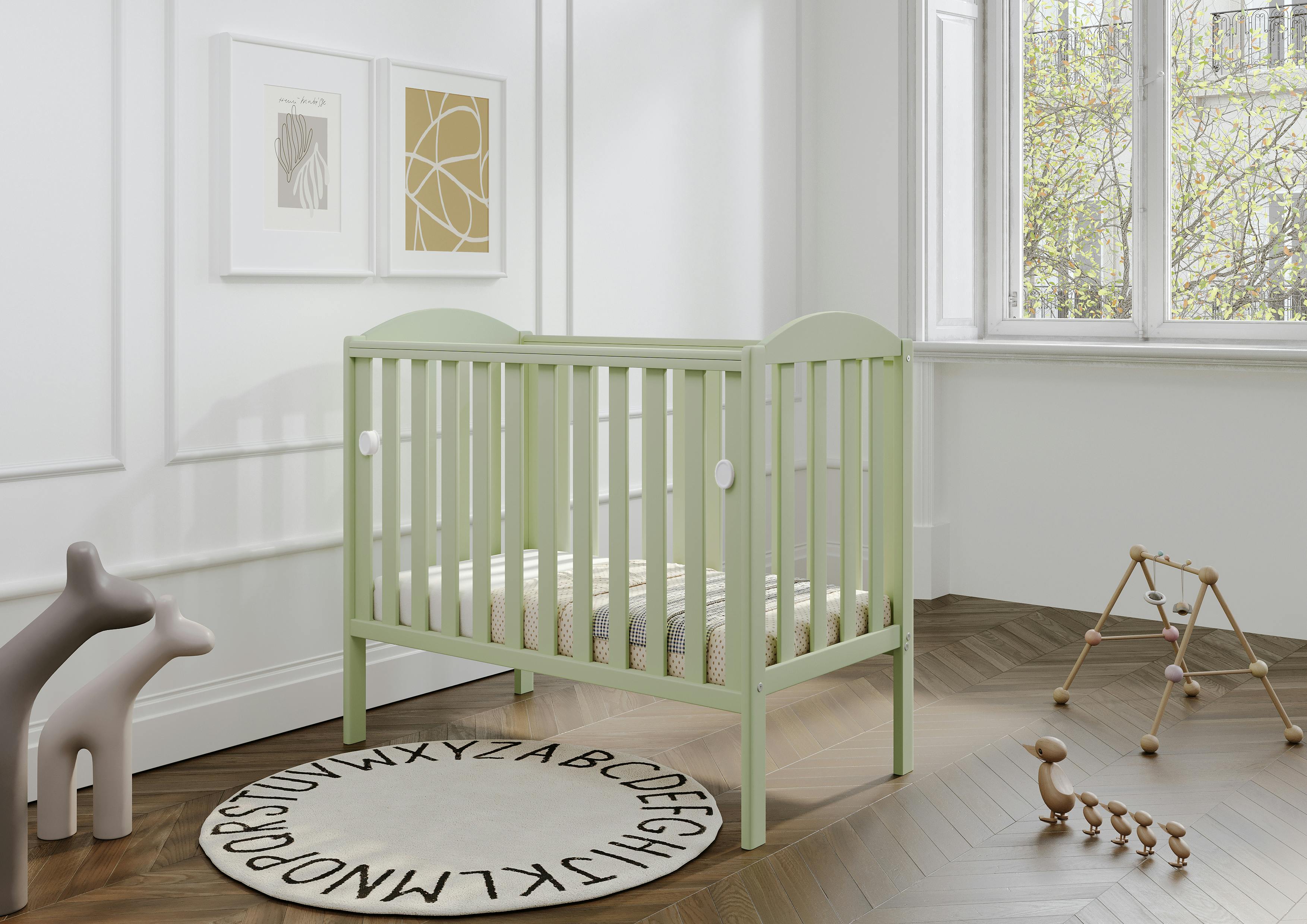 Viculii Waffi Space Saver Cot Pistachio With Mattress - Pistachio