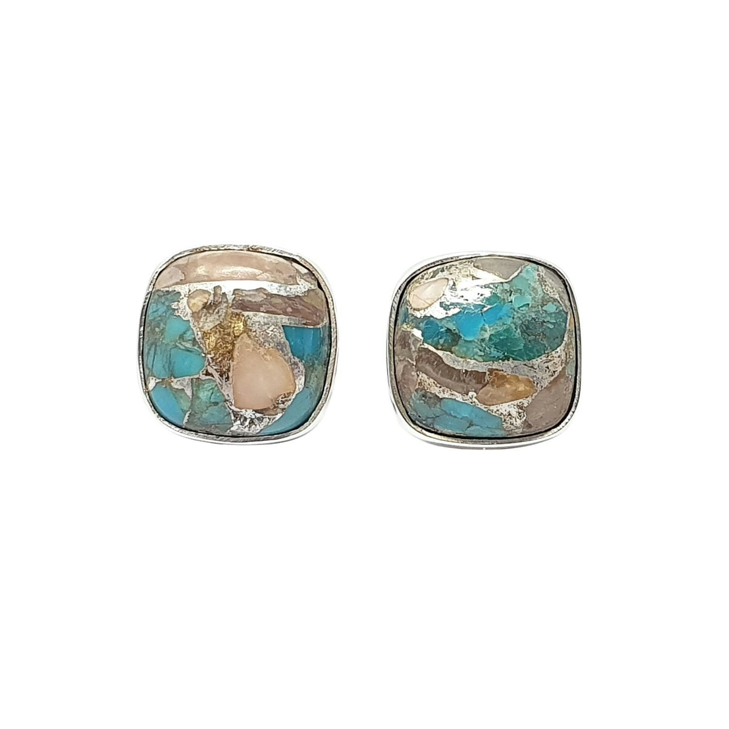 Harfi Turquoise/Silver Opal Sterling Gemstone Stud Earrings
