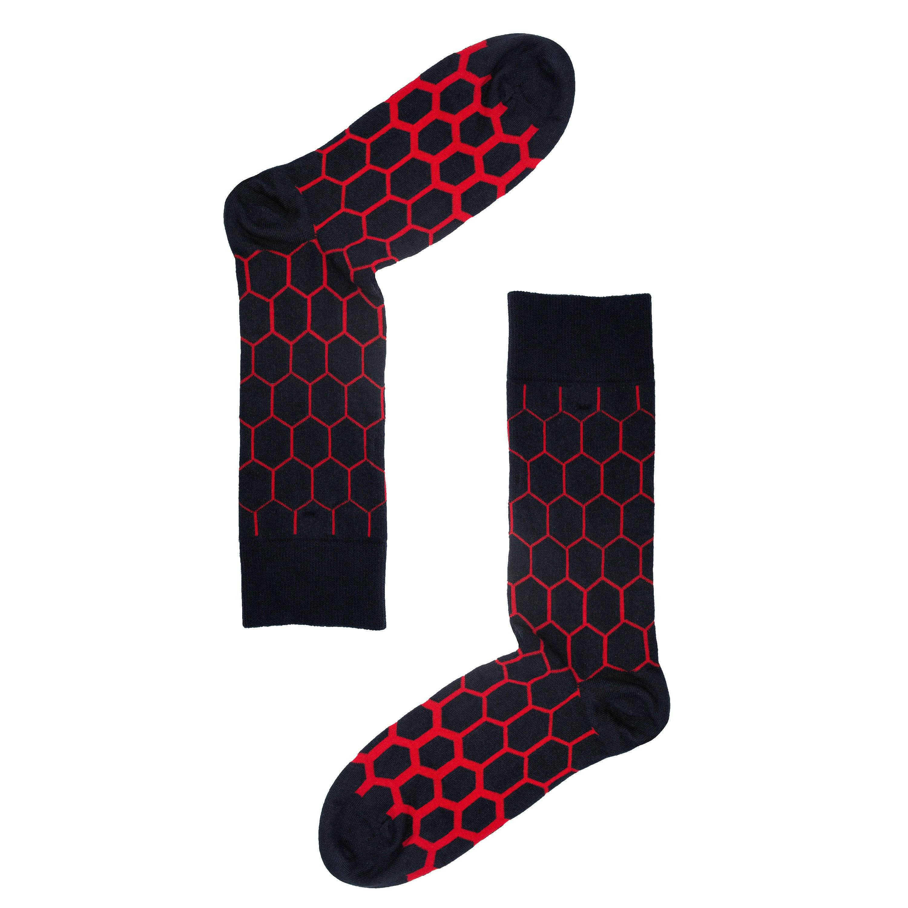 Jemsox Men's Red Graduated Hexagon Organic Cotton Socks - Large / Eur 43-46 / Uk 9-11
