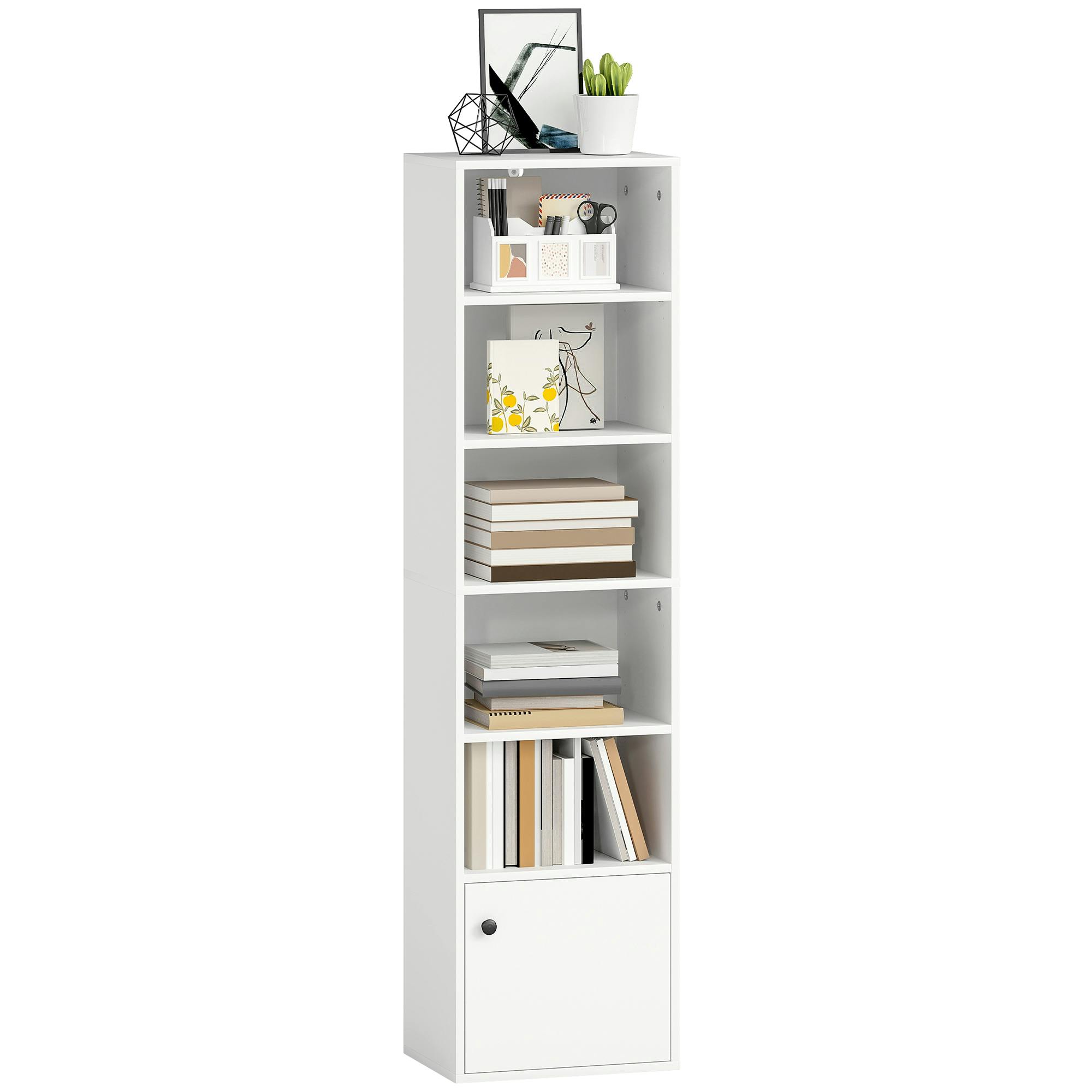 Rackhams White Tall Bookcase, 6-Tier Bookshelf With 3 Adjustable Shelves,