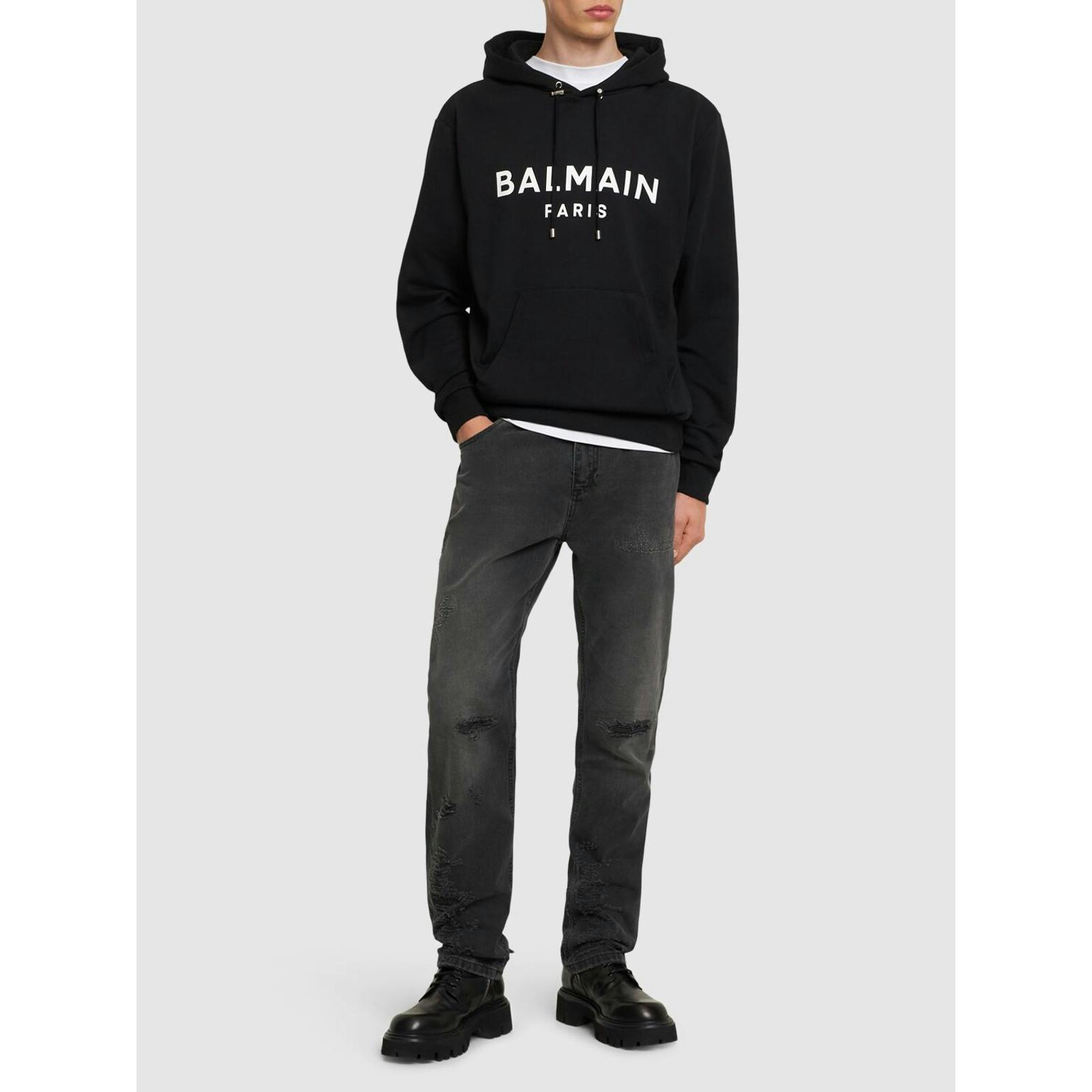 Balmain Men's Black Logo Printed Hoodie In - L