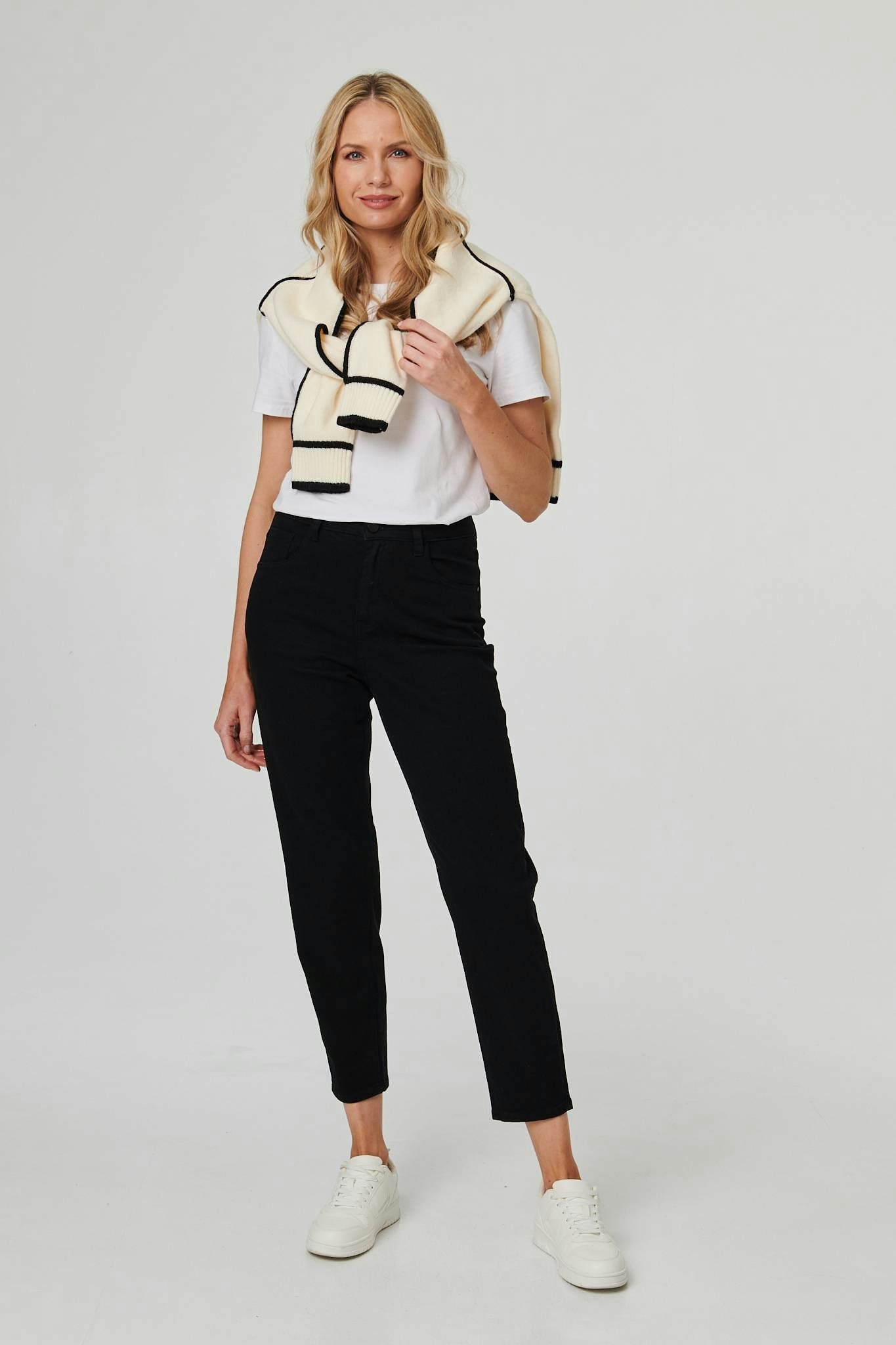 Izabel London Black High Waist Slim Fit Cropped Jeans - 8