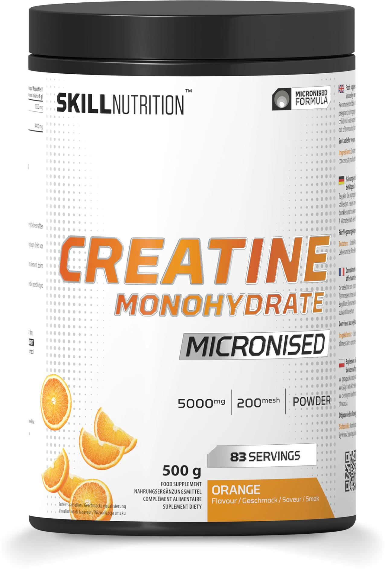 Skill Nutrition Orange Micronised Creatine Monohydrate Flavoured, - 500G