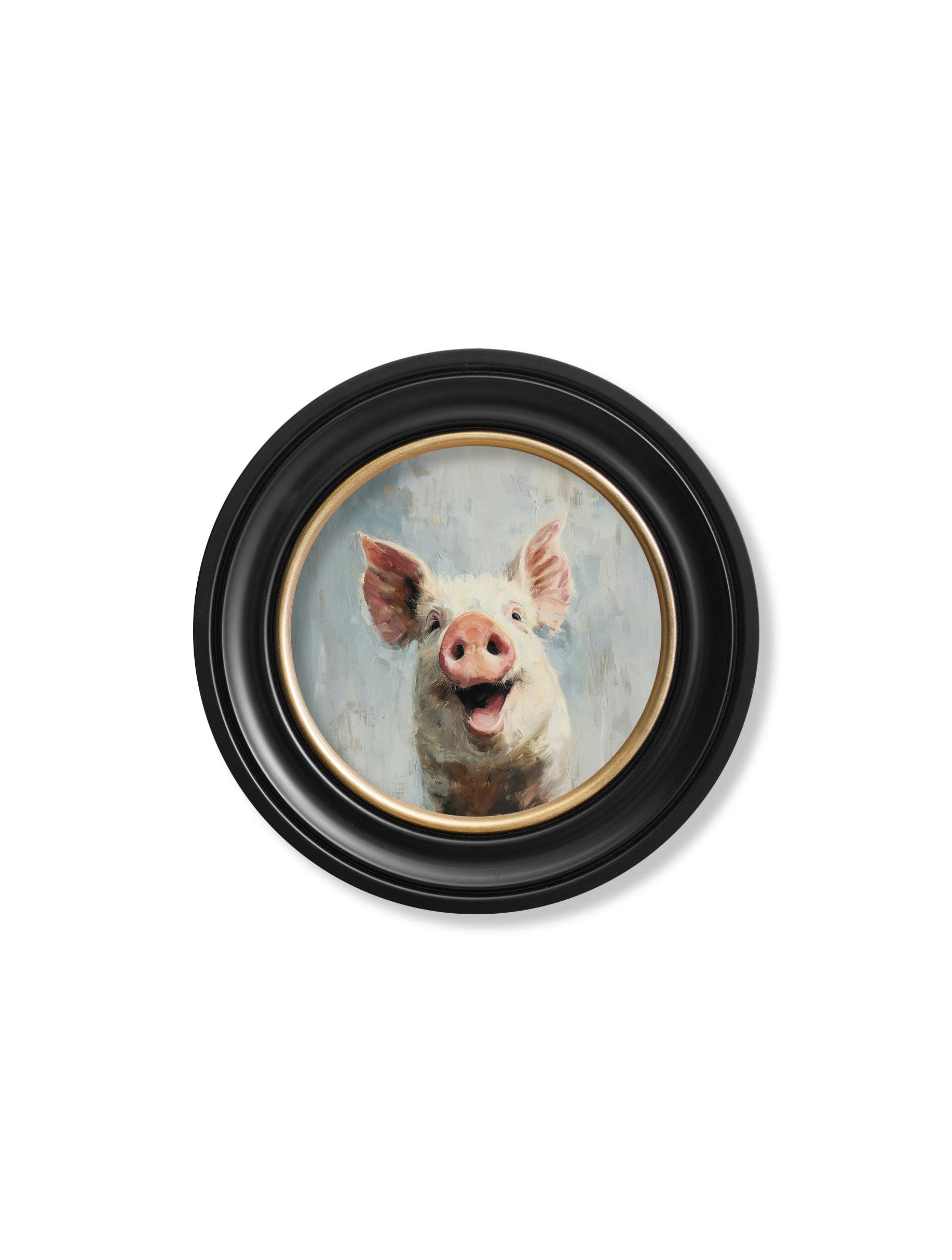 Rackhams Light/Blue/Black The Giggly Pig - Oxford Round Frame - The Giggly Pig - 44 X 44 Cm
