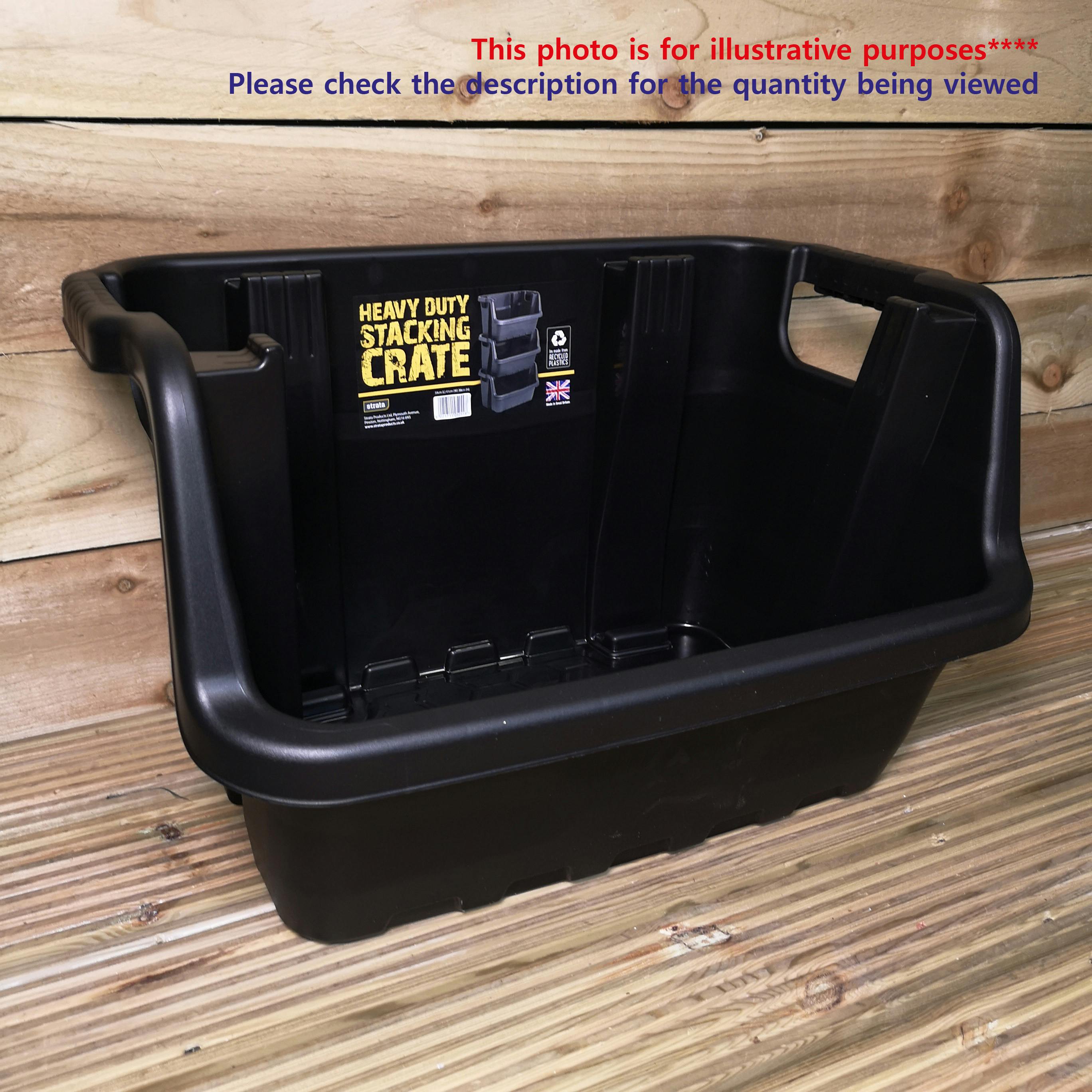 Black Pack Of 2 / 59 X 41 X 36Cm Heavy Duty Plastic Stackable Crates / Pick Bins With Handles - Image 3